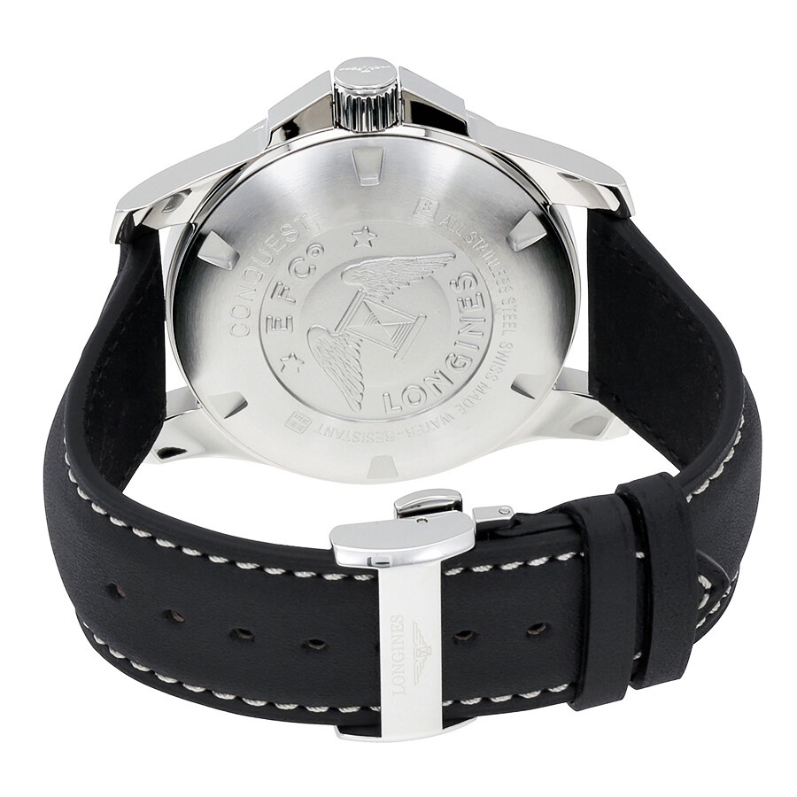 Longines Conquest Black Dial Black Leather Men's 43mm Watch L37604563 - 3
