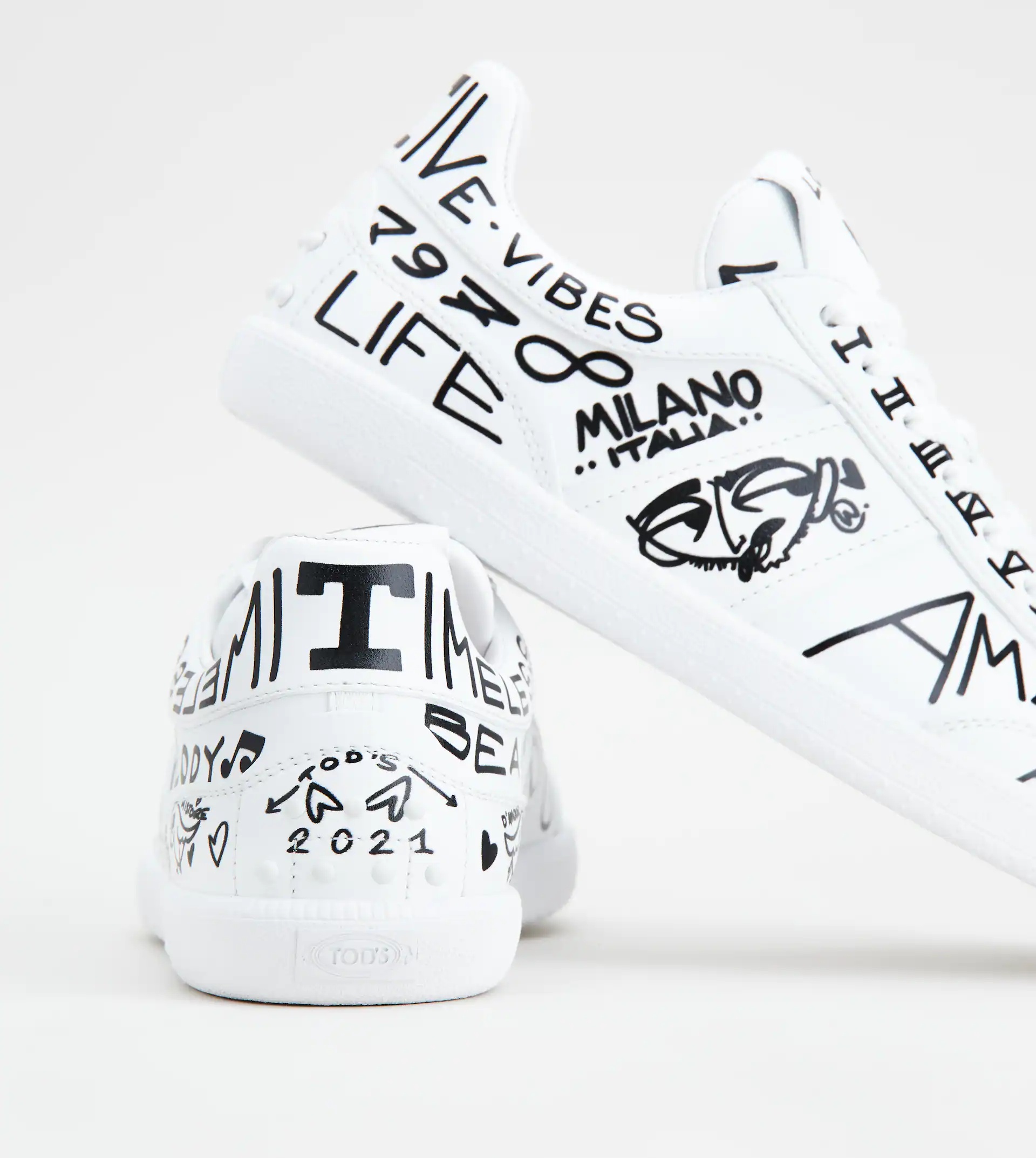 TOD'S TABS SNEAKERS IN LEATHER - WHITE, BLACK - 6