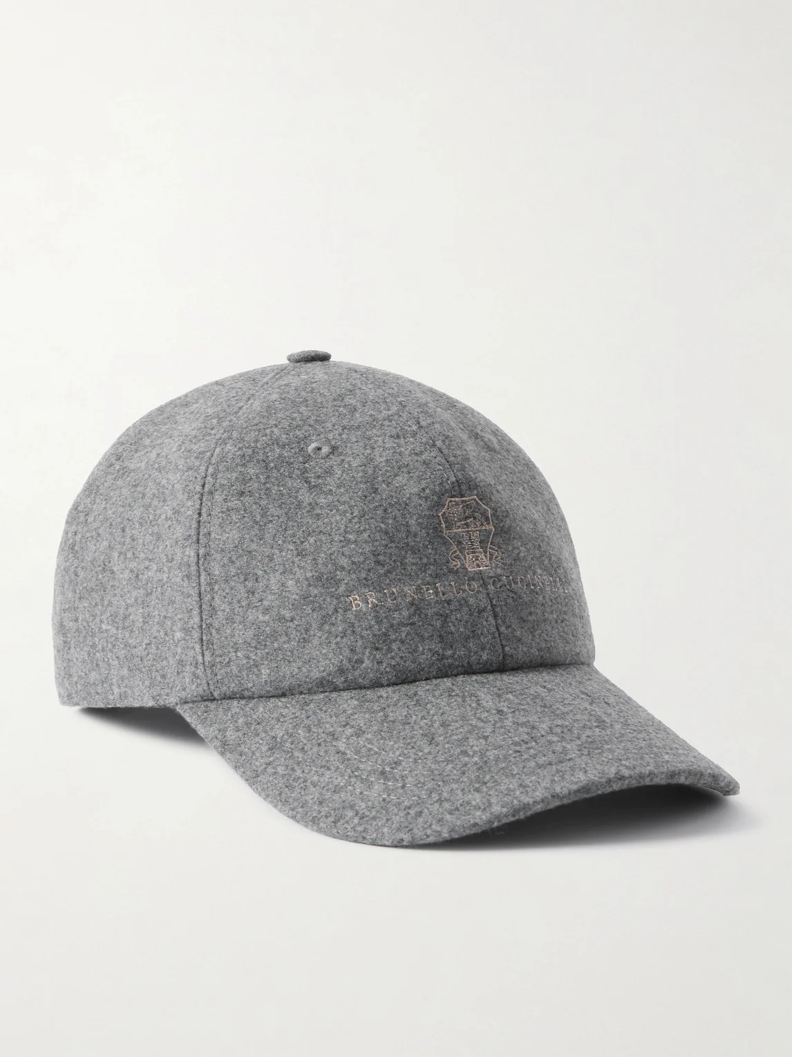 Logo-Embroidered Leather-Trimmed Wool-Flannel Baseball Cap - 1