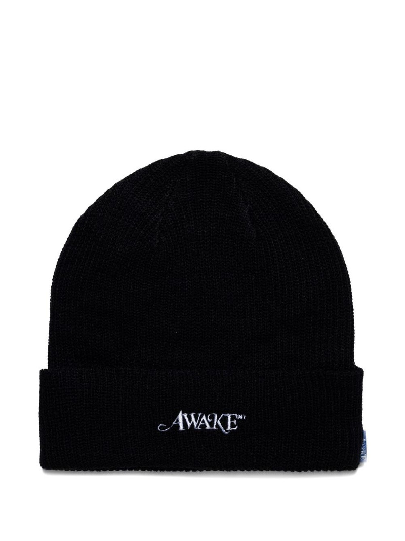 embroidered ribbed beanie hat 1