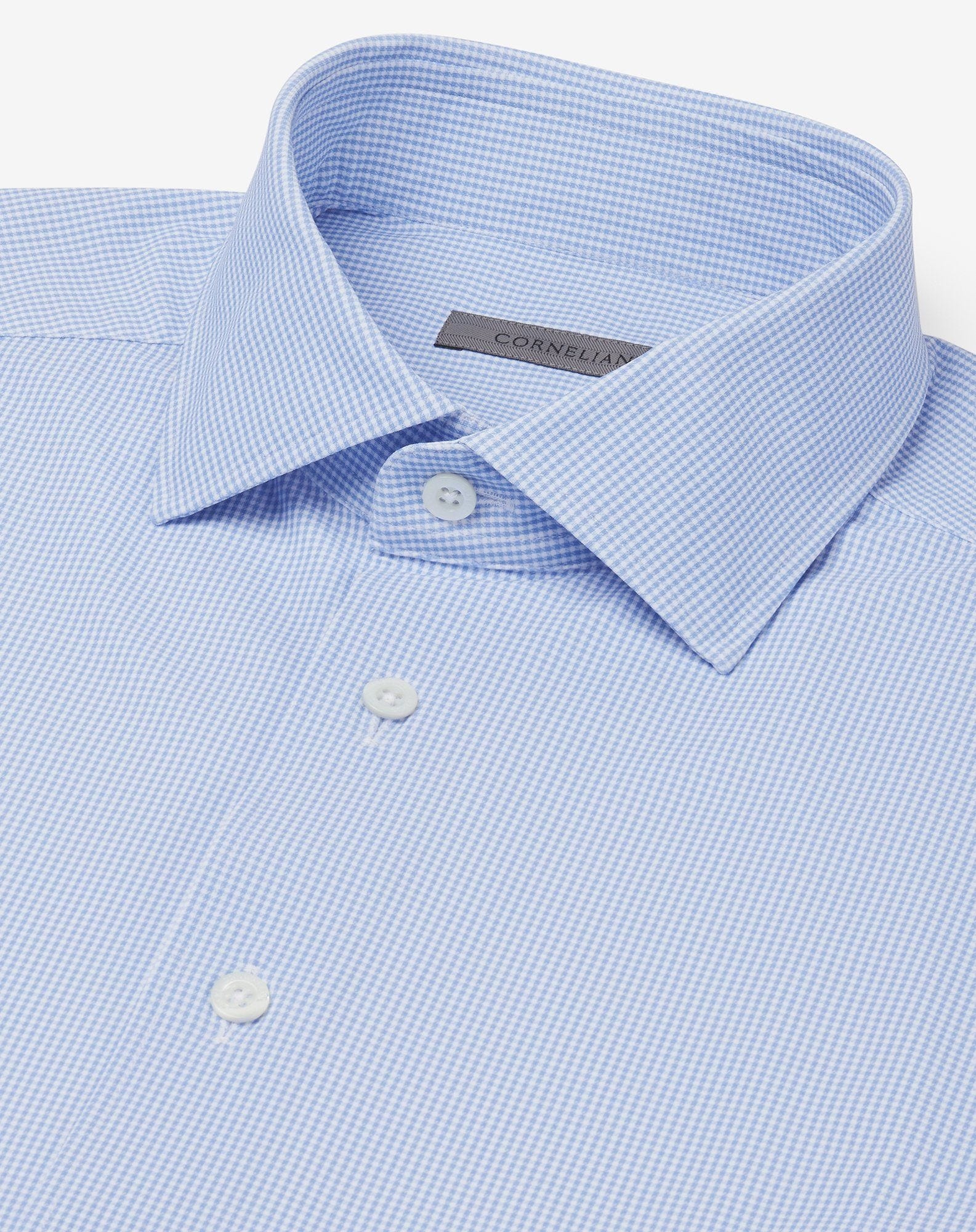 Bi-elastic fabric shirt with white/light blue micro checks - 4