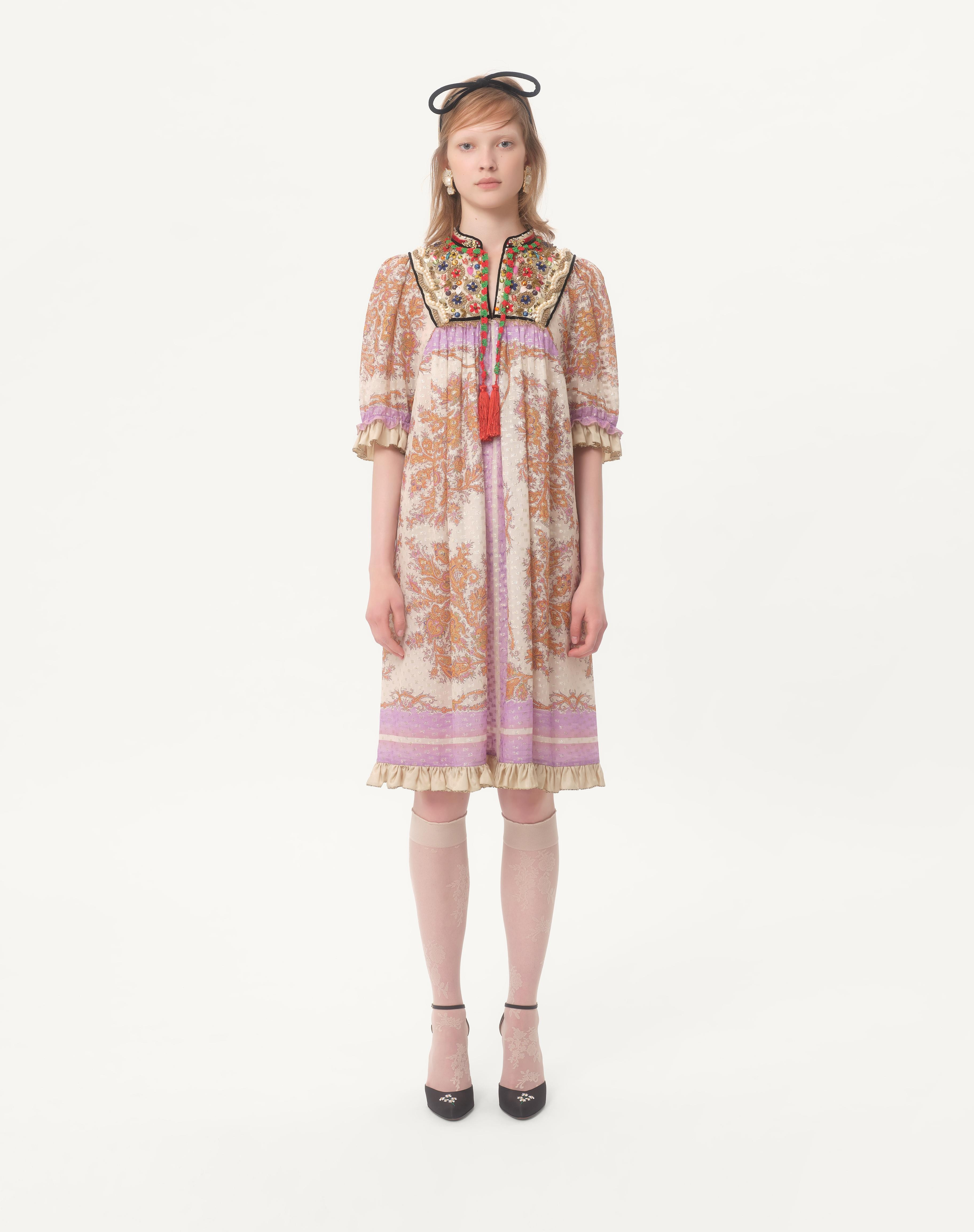 GEORGETTE LUREX DRESS WITH VOYAGE IMAGINAIRE PRINT - 5
