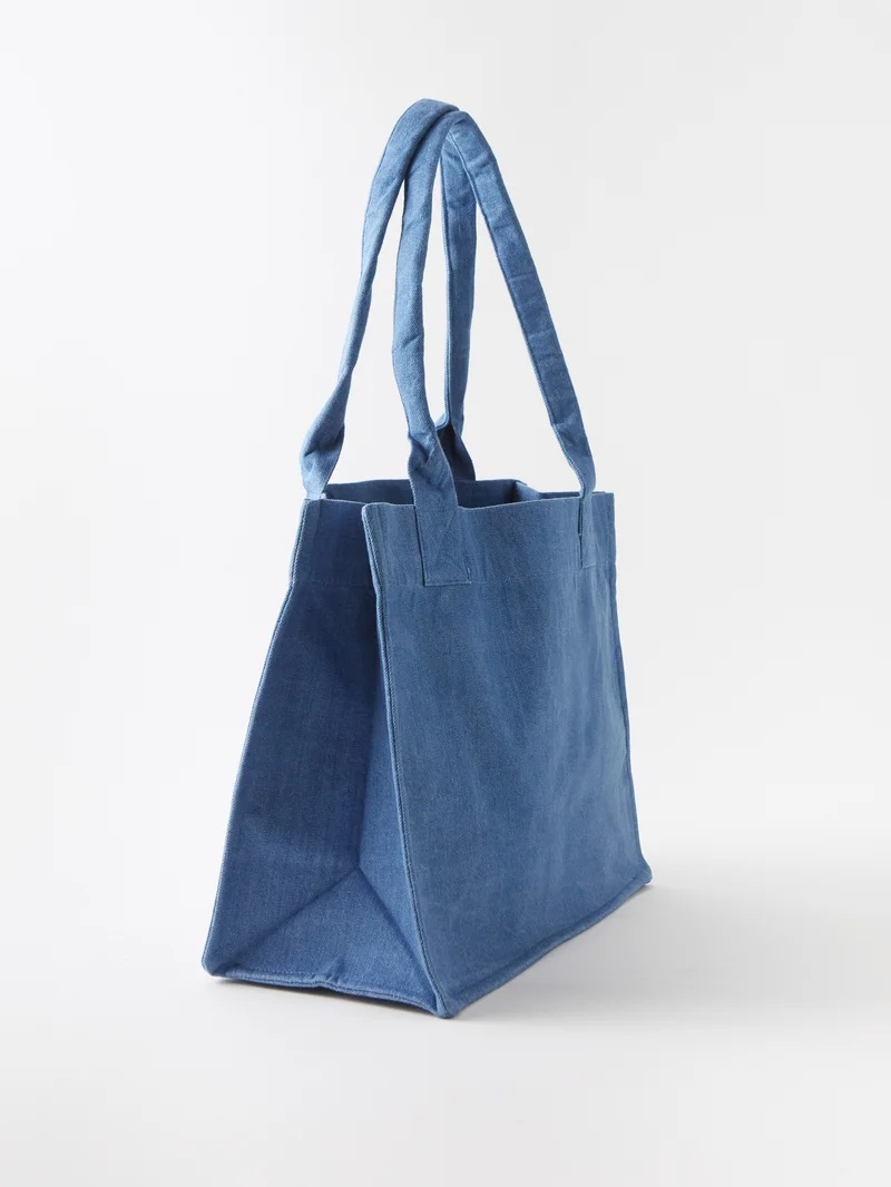 トートバッグ GANNI Logo embroidery denim shopping bag Light Blue Logo denim tote bag in blue - Ganni | Mytheresa