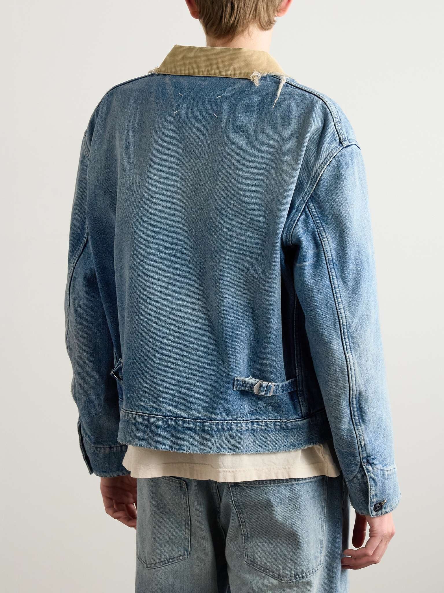 Distressed Corduroy-Trimmed Denim Jacket - 4