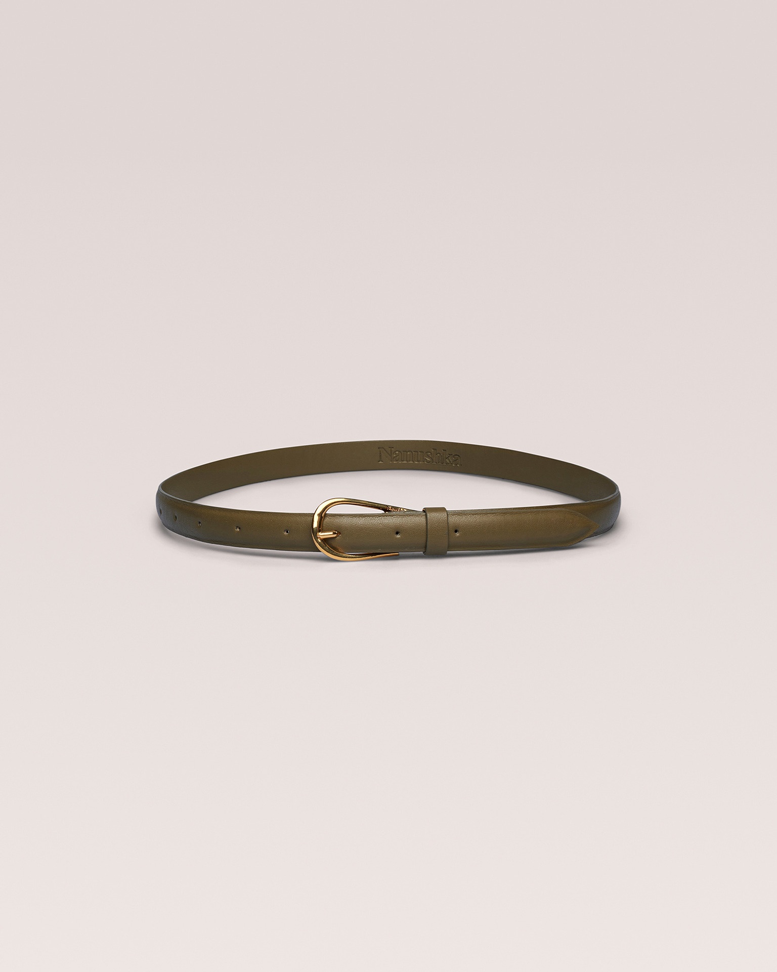 MAO - Vegan nappa leather slim belt - Khaki - 1