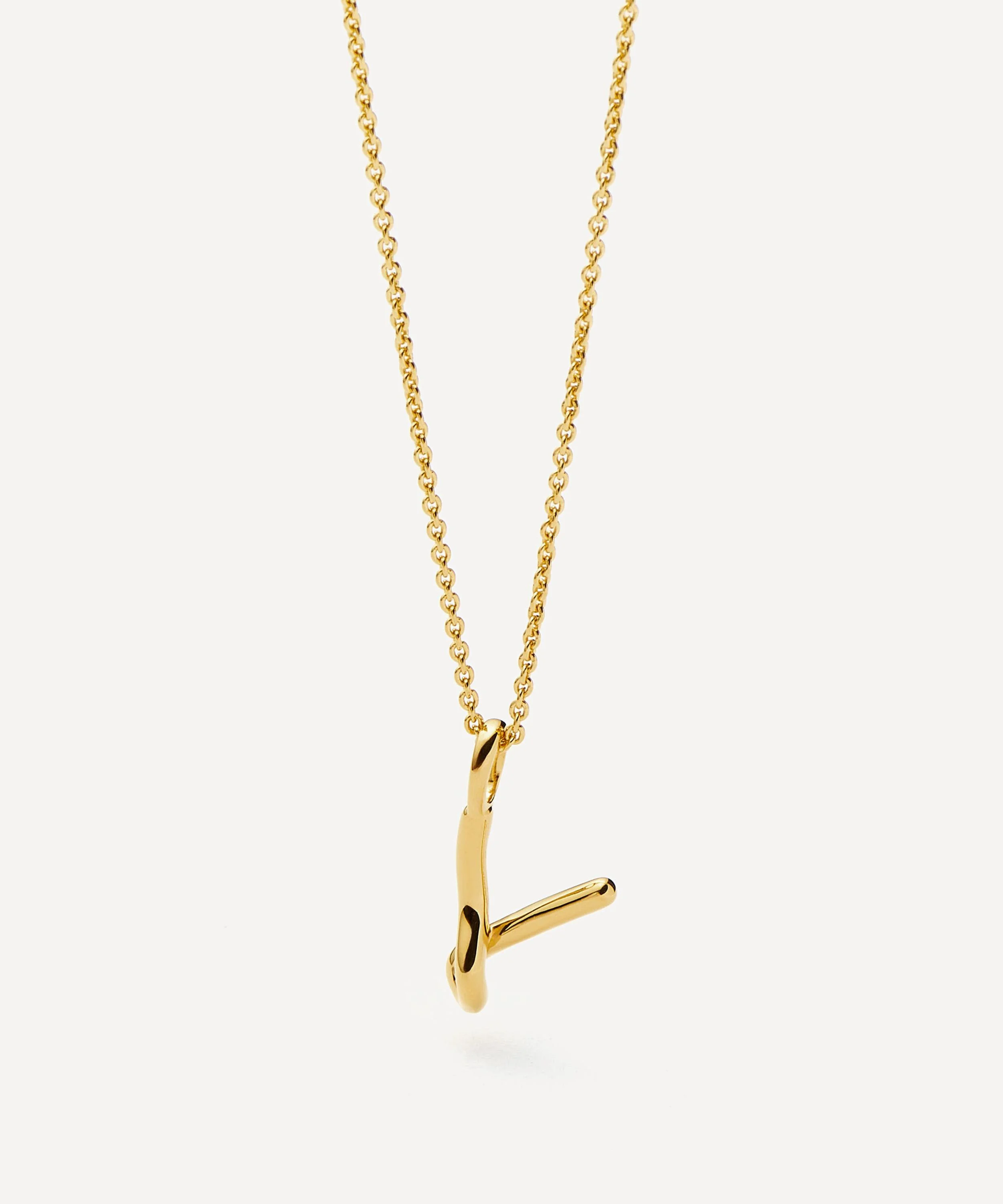 18ct Gold-Plated Vermeil Silver Curly Molten Mini V Initial Pendant Necklace - 1