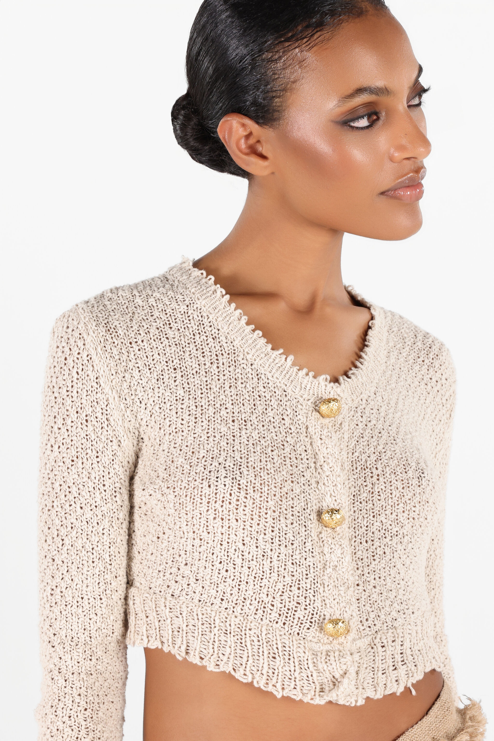 Cropped Cardigan with Gold Buttons - 6