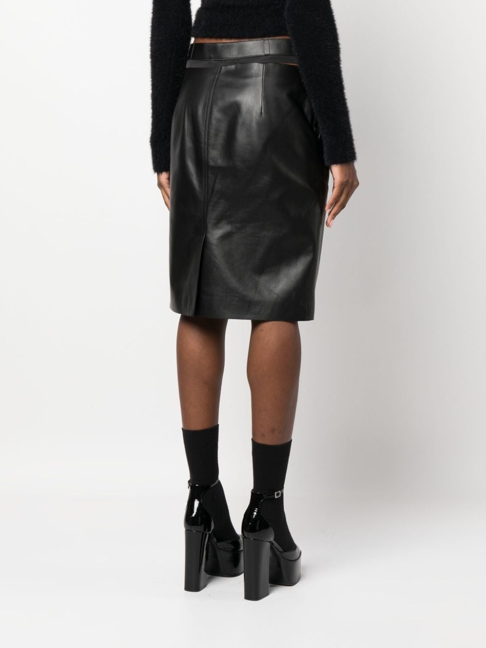 logo-waistband leather skirt - 4