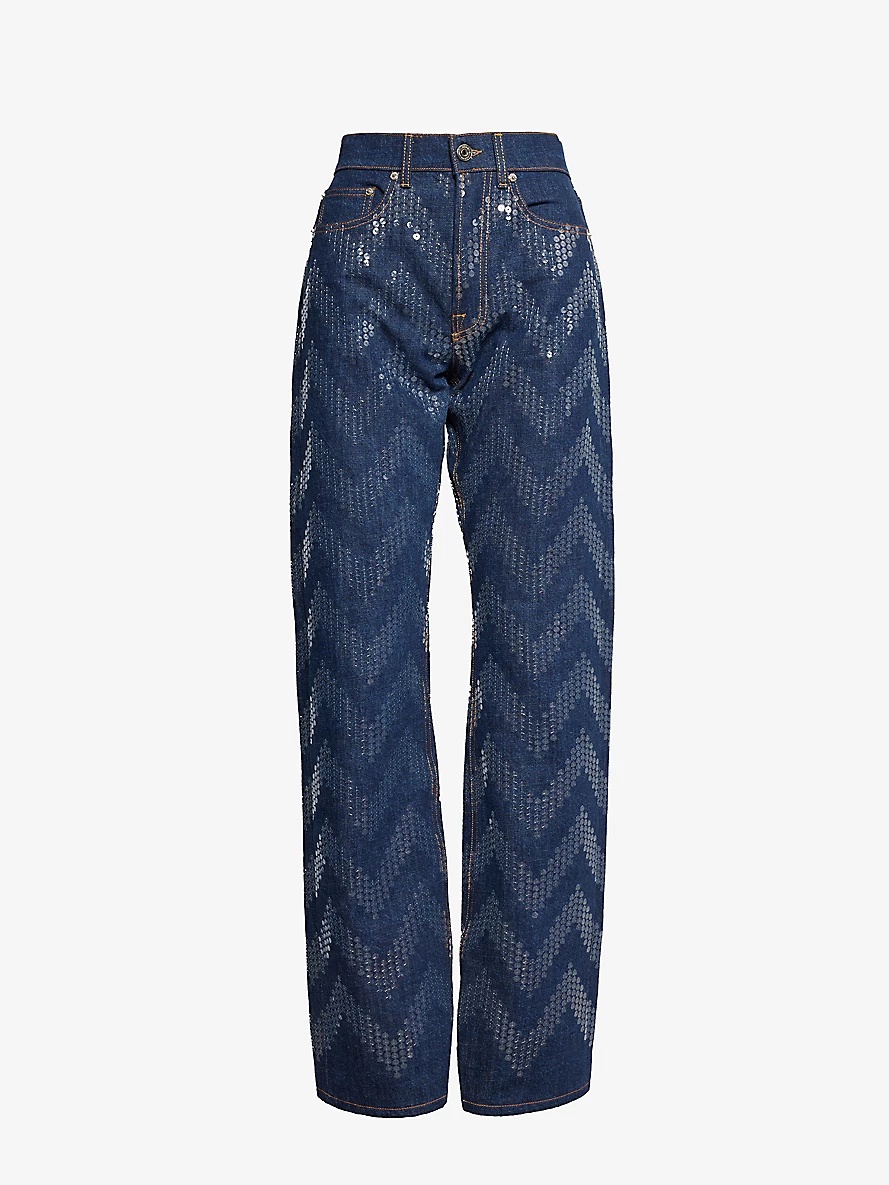 Chevron-pattern sequin-embellished straight-leg jeans - 1