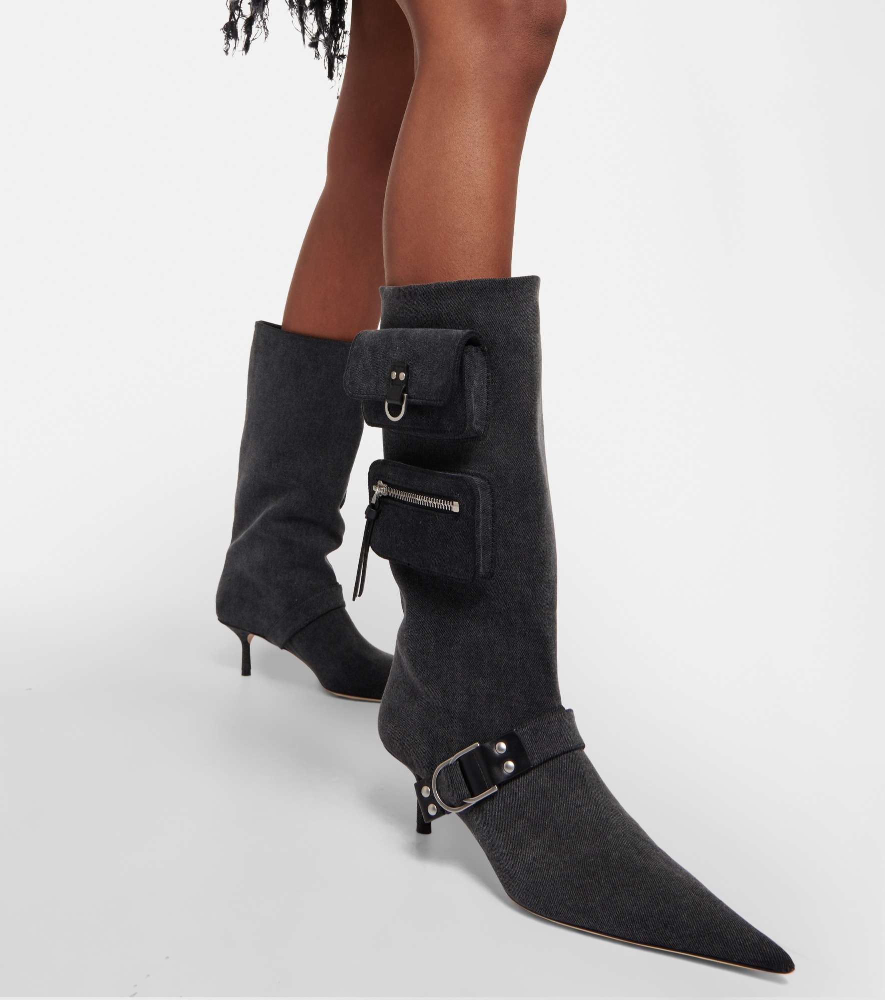 Jeanne denim knee-high boots - 4
