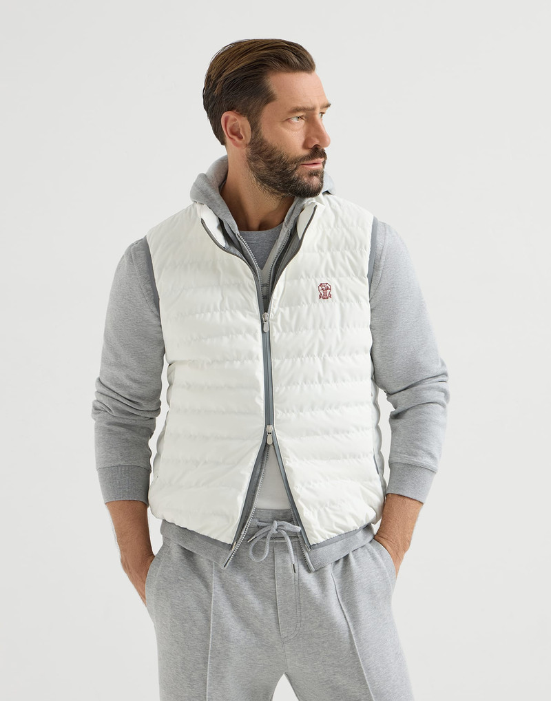 Bonded nylon down vest with logo and packable hood 2