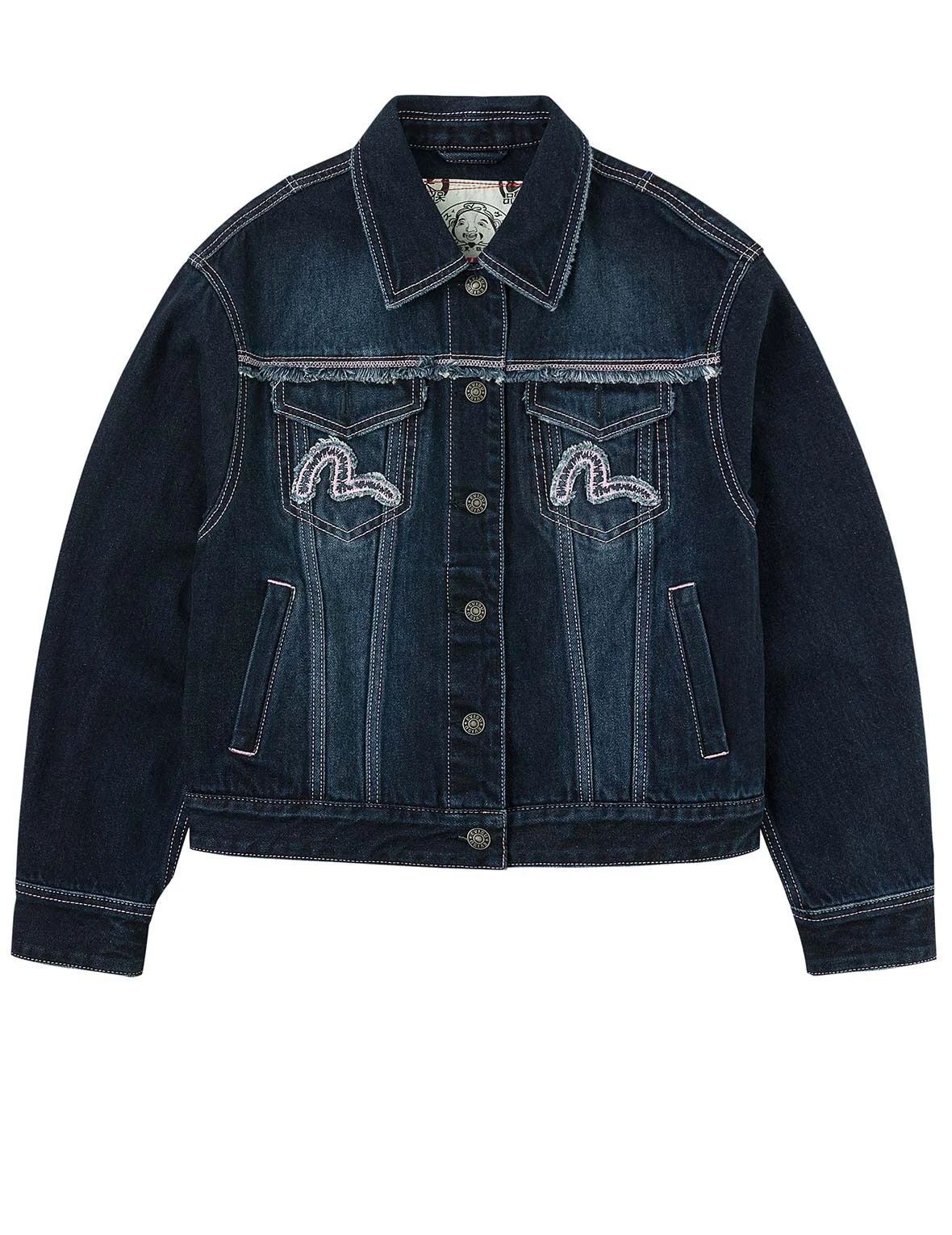 Seagull Appliqué Embroidery Loose Fit Washed Denim Jacket - 1