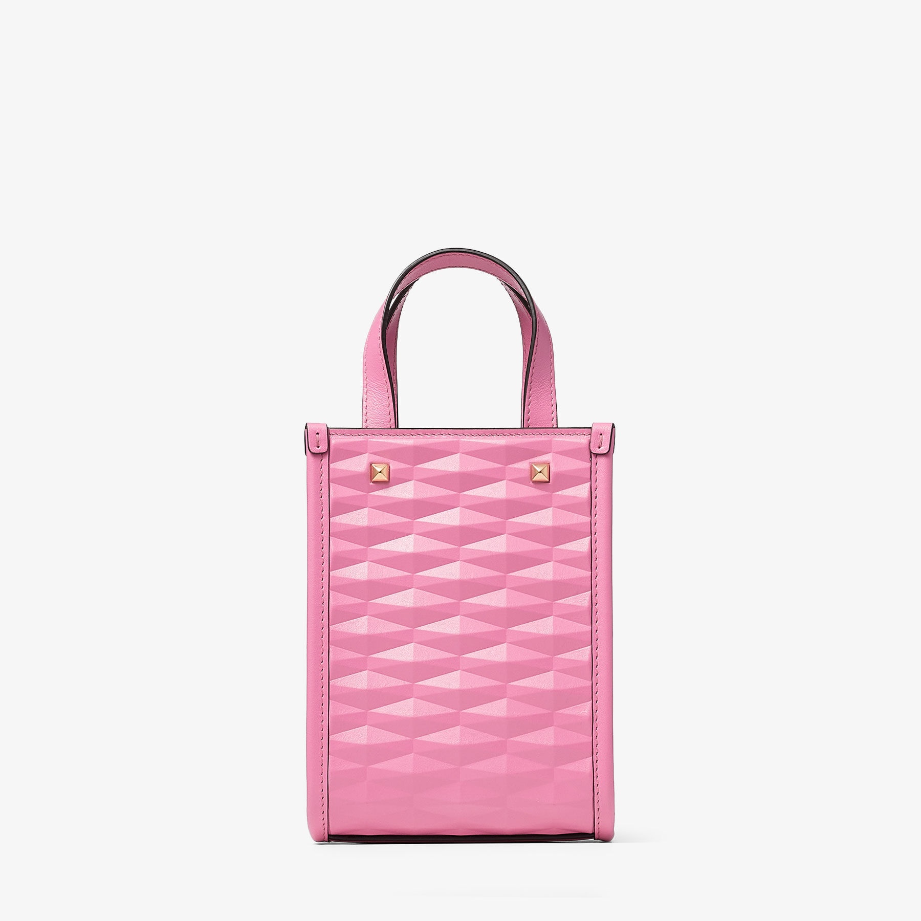 Mini N/S Tote
Candy Pink Diamond Embossed 3D Leather Mini Tote Bag - 6