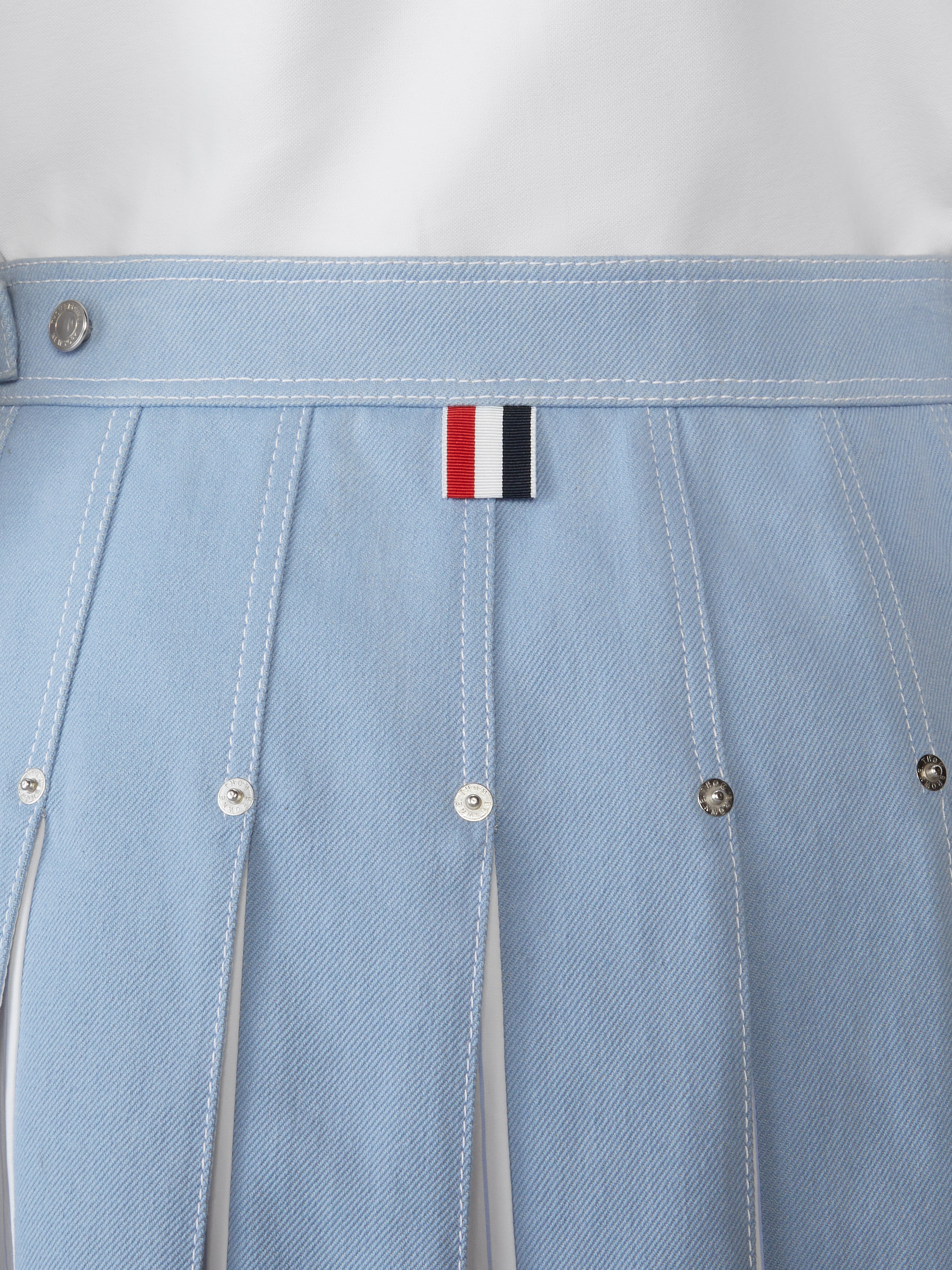 DENIM COMBO DROPPED BACK PLEATED SKIRT - 7