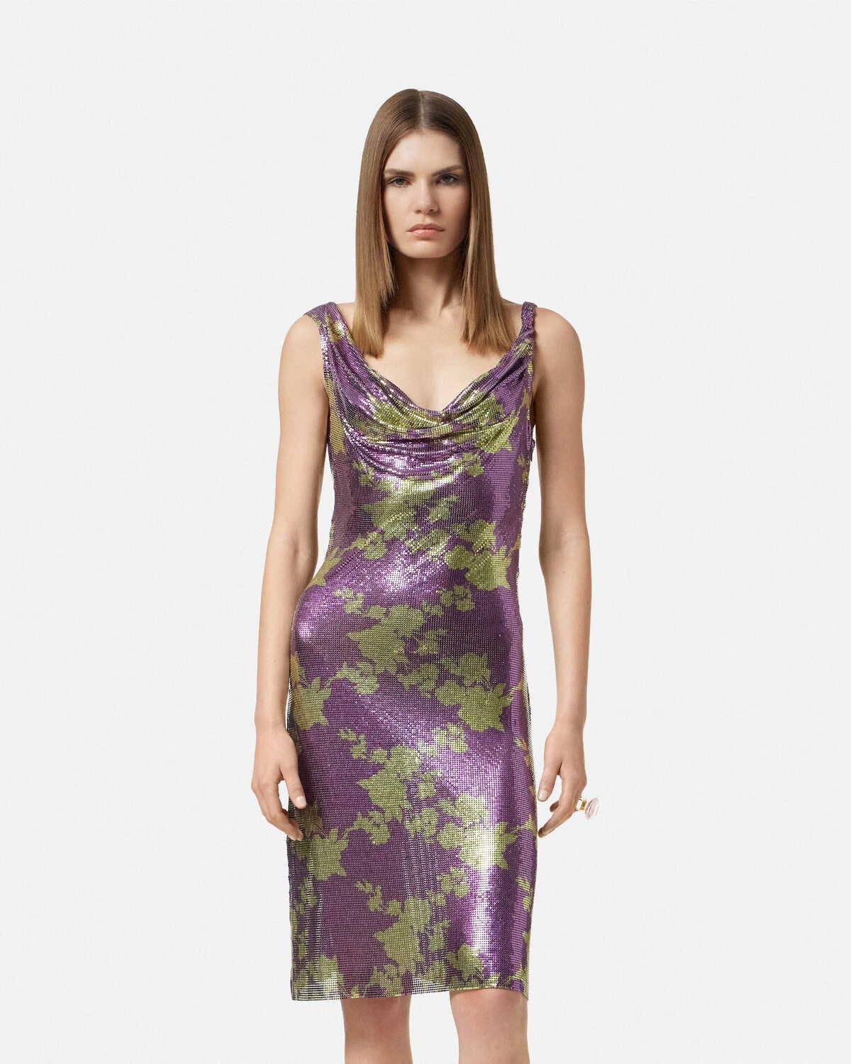 Wild Roses Metal Mesh Draped Midi Dress - 4