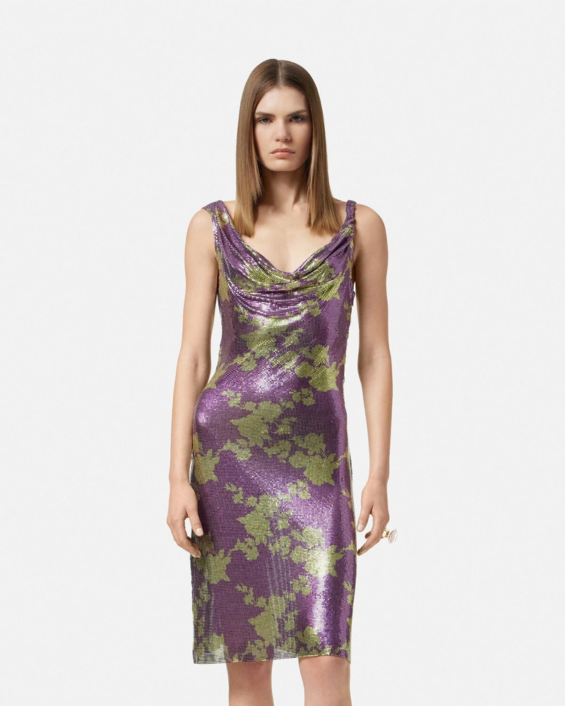 Wild Roses Metal Mesh Draped Midi Dress 4