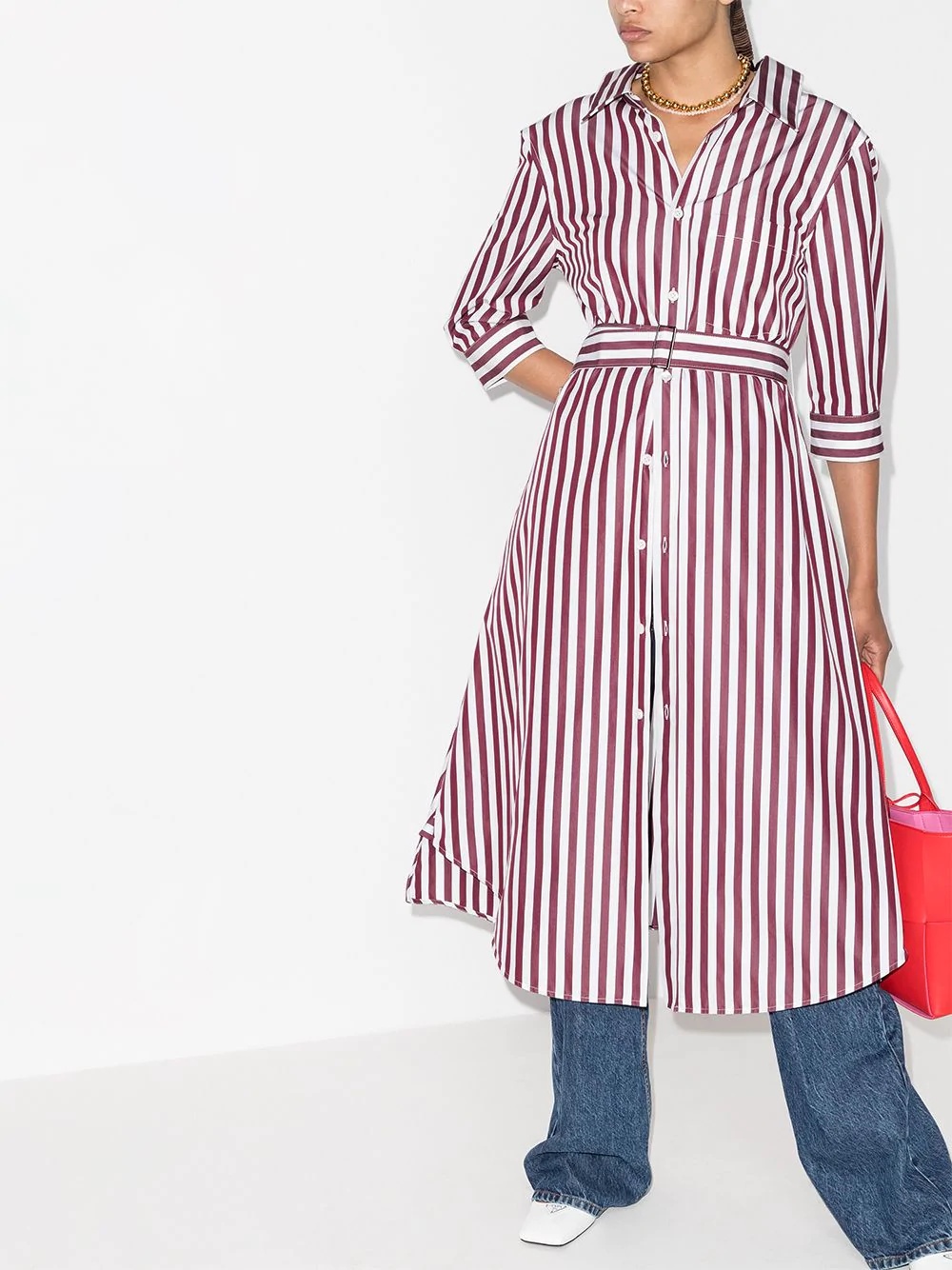 stripe-pattern midi shirt dress - 2