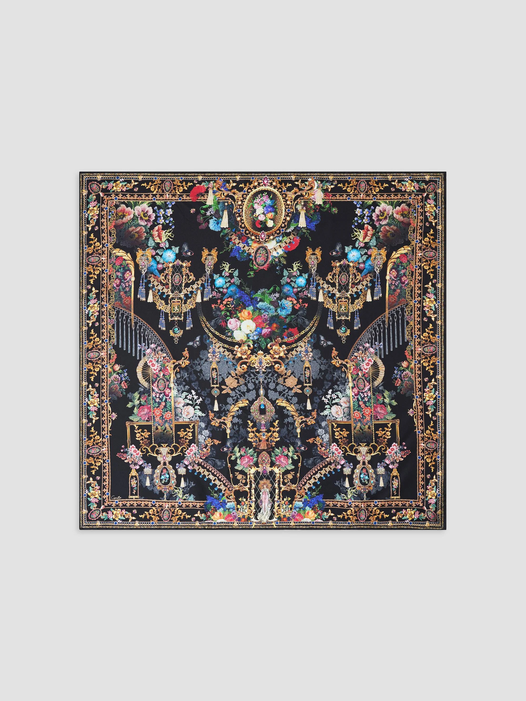 Women's Patterned Silk Twill Scarf - Night Garden - 1