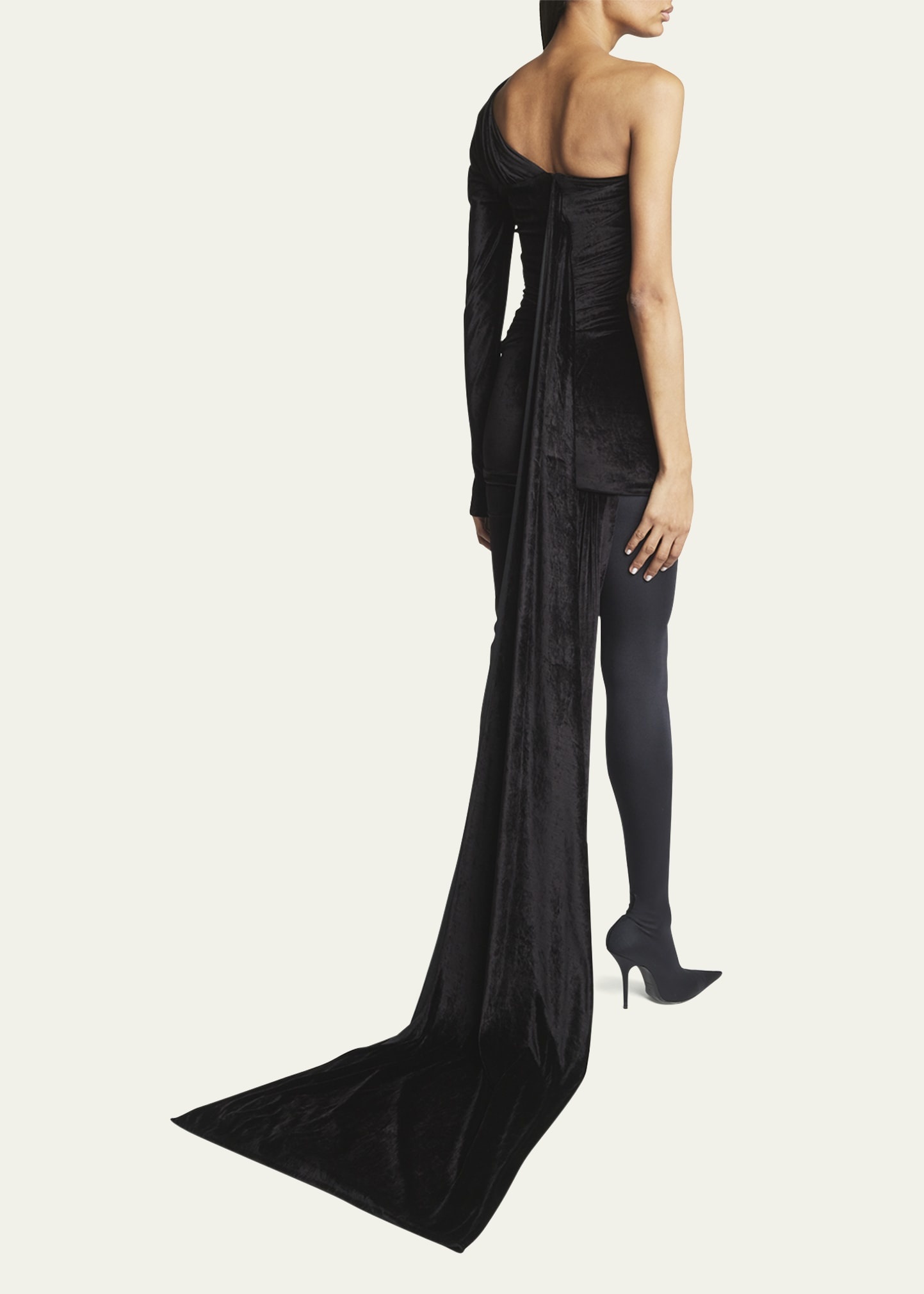 BALENCIAGA Asymmetric One-Shoulder Velvet Dress