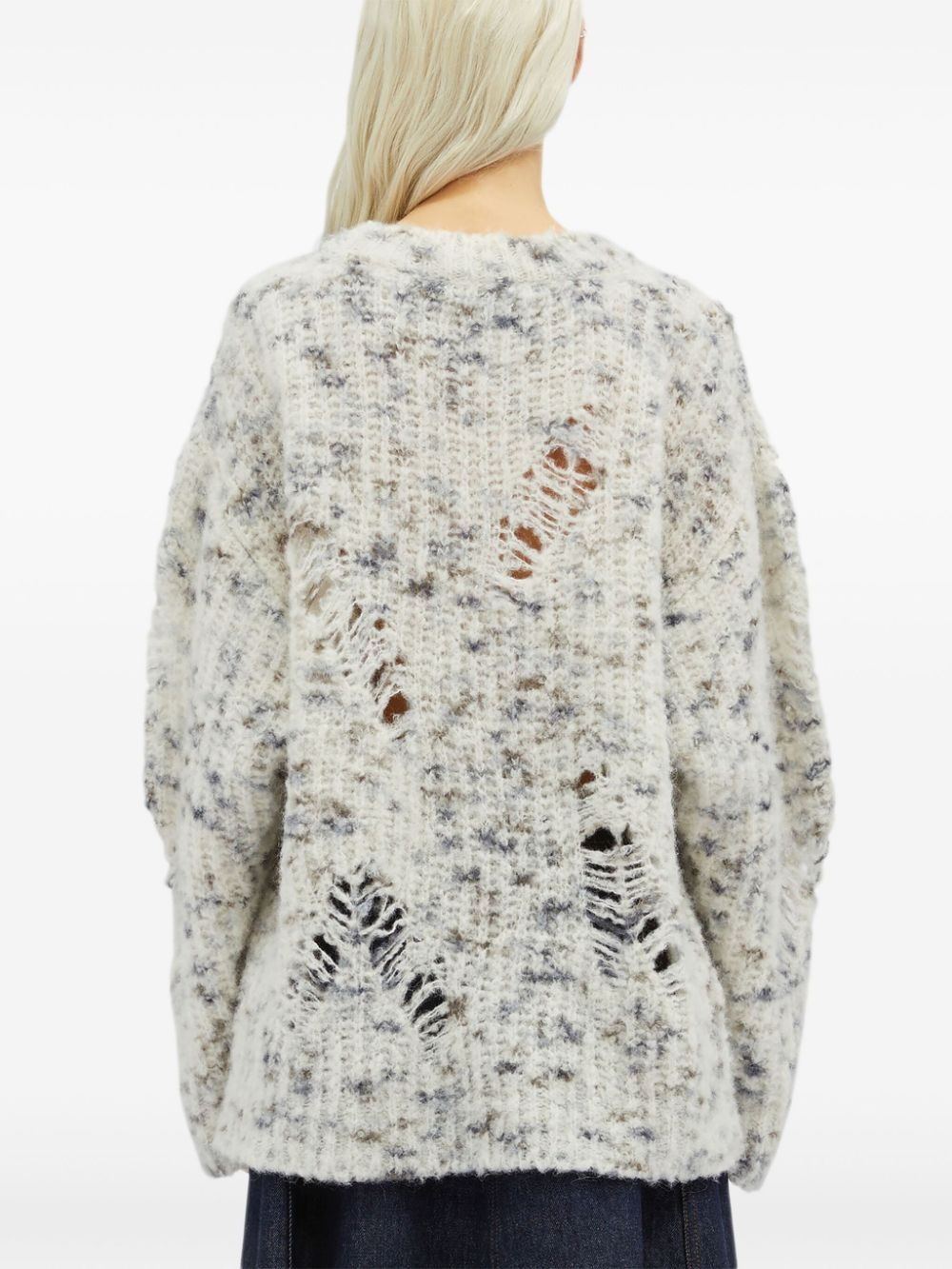 distressed marble-knit jumper - 4