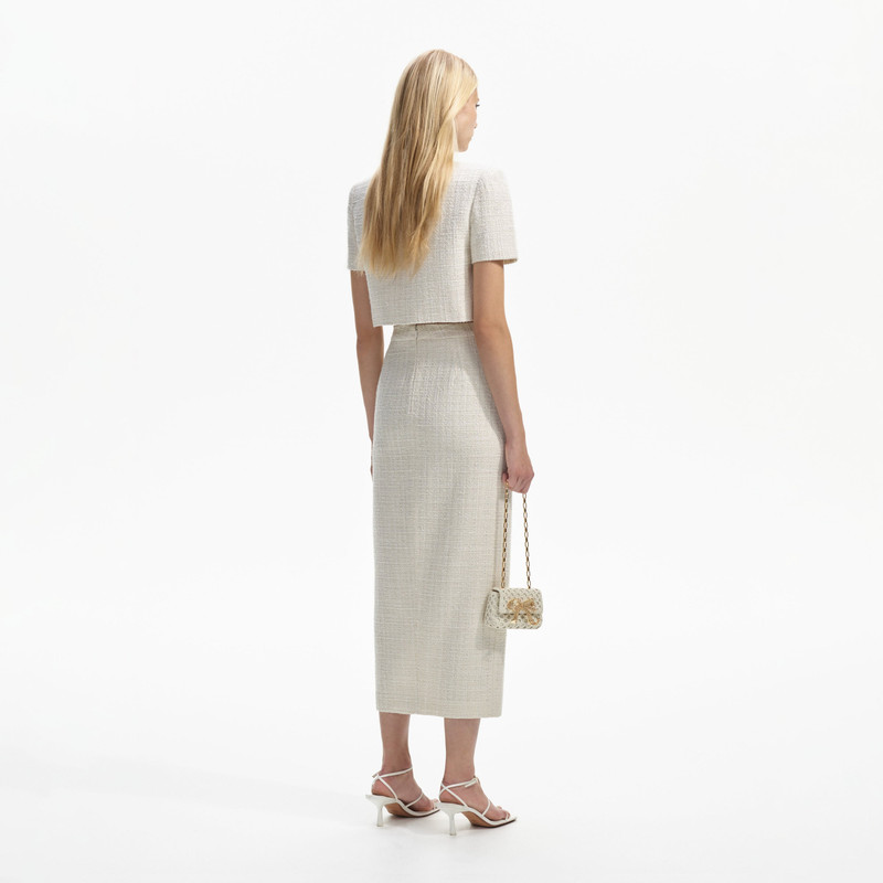 self-portrait Cream Boucle Crop Top outlook