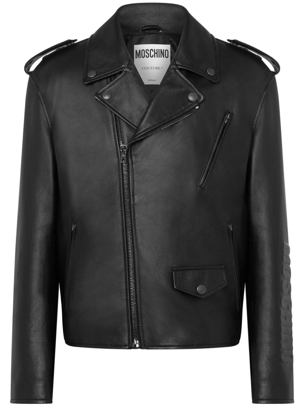 logo-embossed leather biker jacket - 1