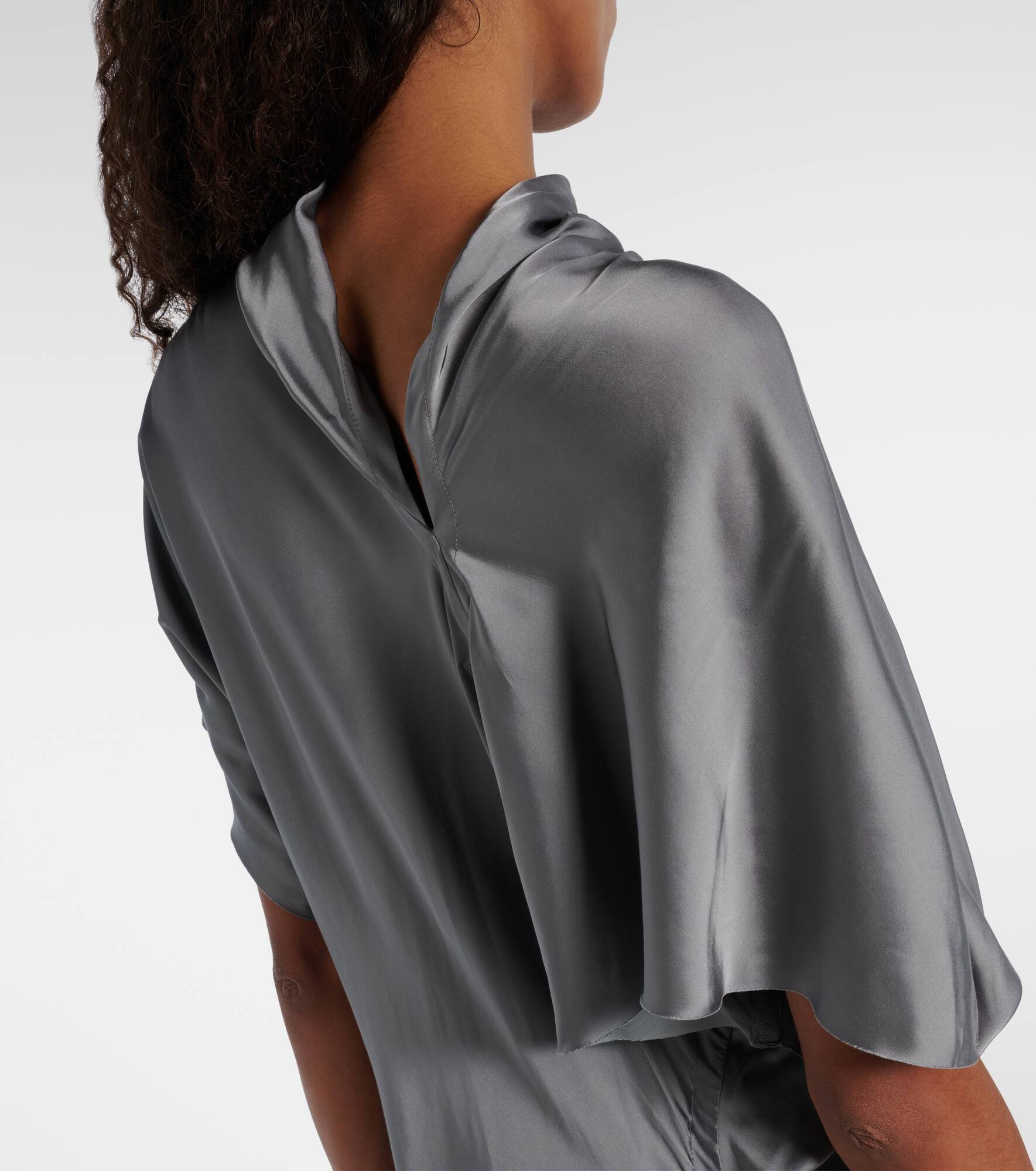 Gathered satin midi dress - 6
