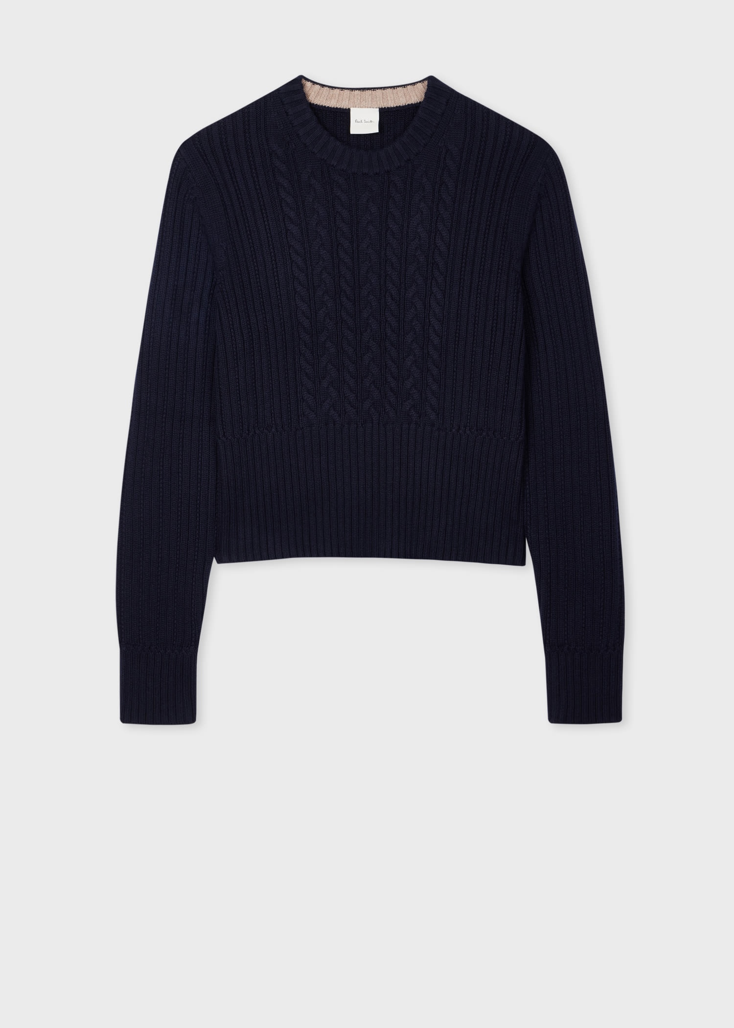 Navy Crew Neck Cable Knit Sweater - 1