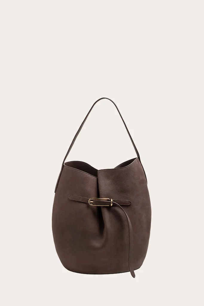 BELTED BUCKET BAG LARGE DARK BROWN GRAINED - 1