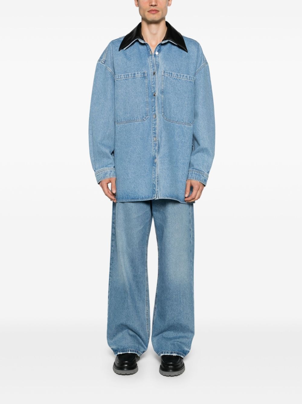 contrasting-collar denim shirt jacket - 2