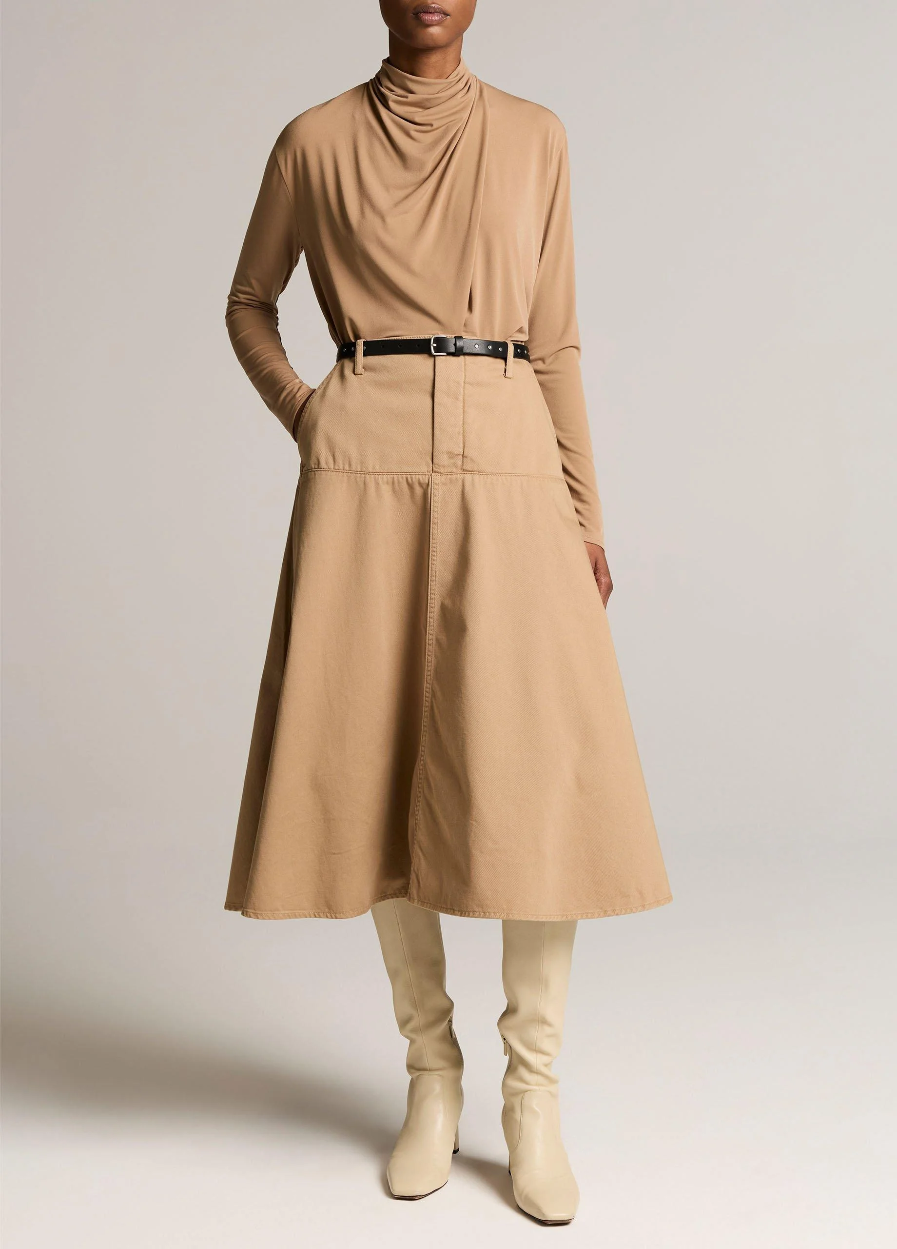 Washed Cotton Twill Full Skirt - 1