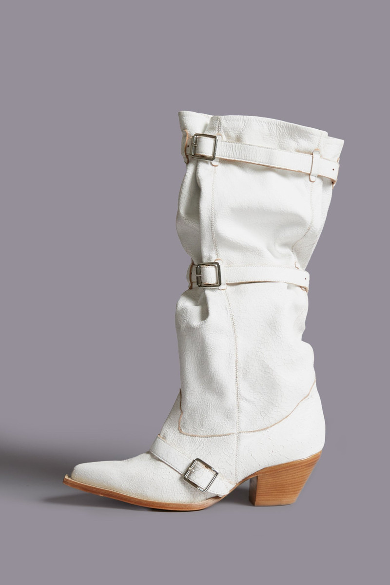 BUCKLED-UP SLOUCH COWBOY BOOT - CRACKLE WHITE - R13 4