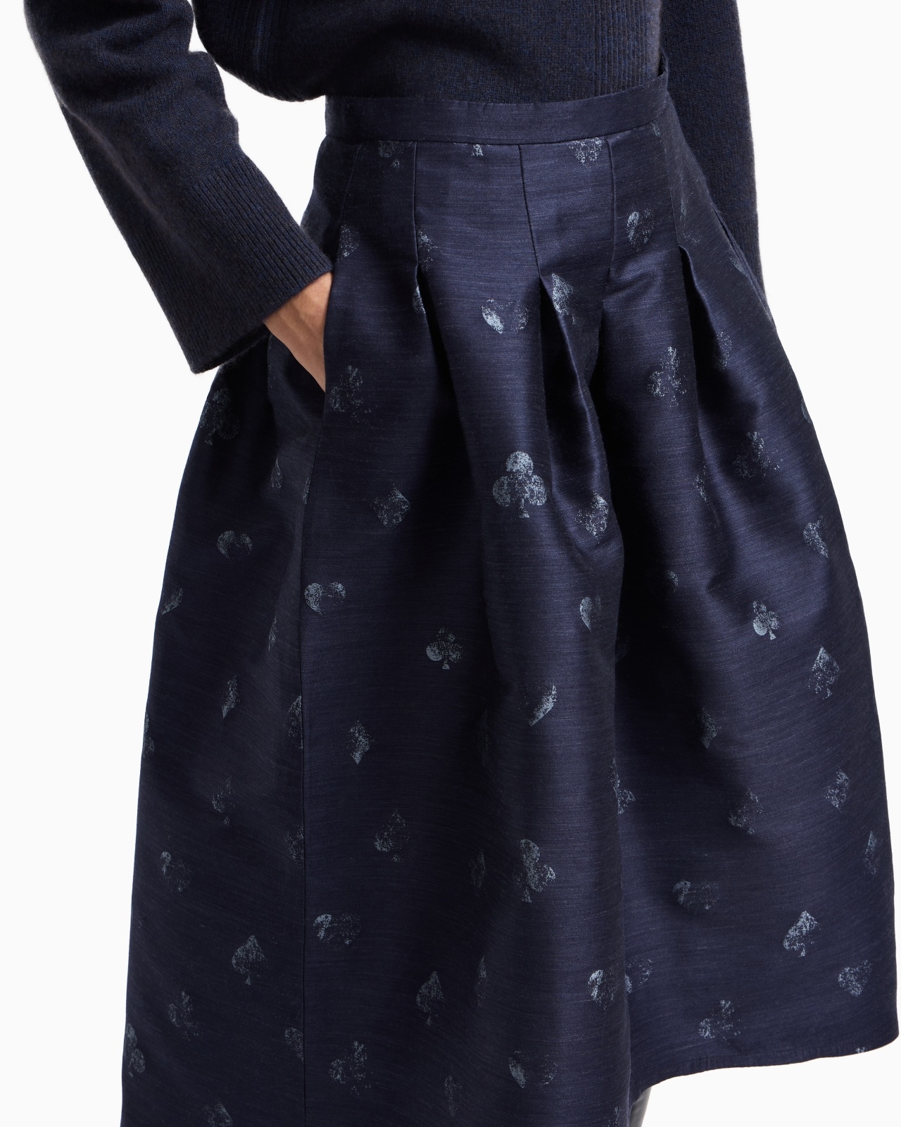 JEU DE CARTES MOTIF WOOL-BLEND JACQUARD SKIRT WITH GODET PLEATS - 5