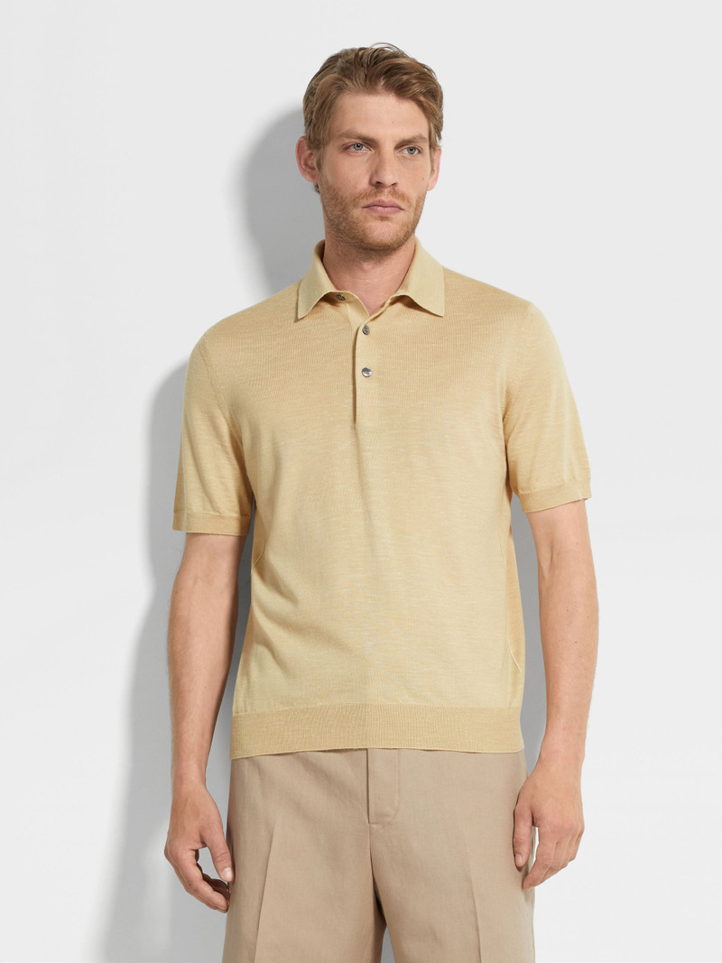 PASTEL YELLOW MÉLANGE SILK CASHMERE AND LINEN POLO SHIRT 4