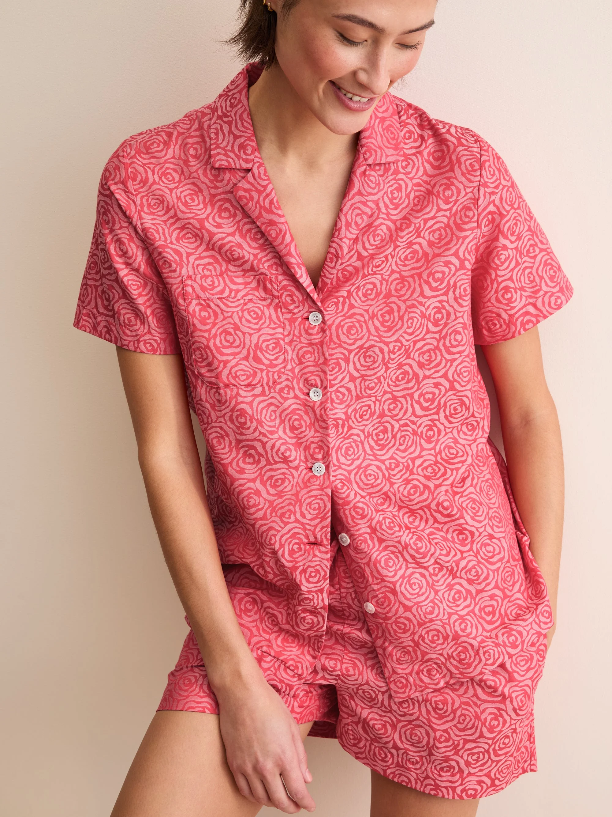 Women's Short Pajamas Paris Cotton Jacquard Red Rose - 1