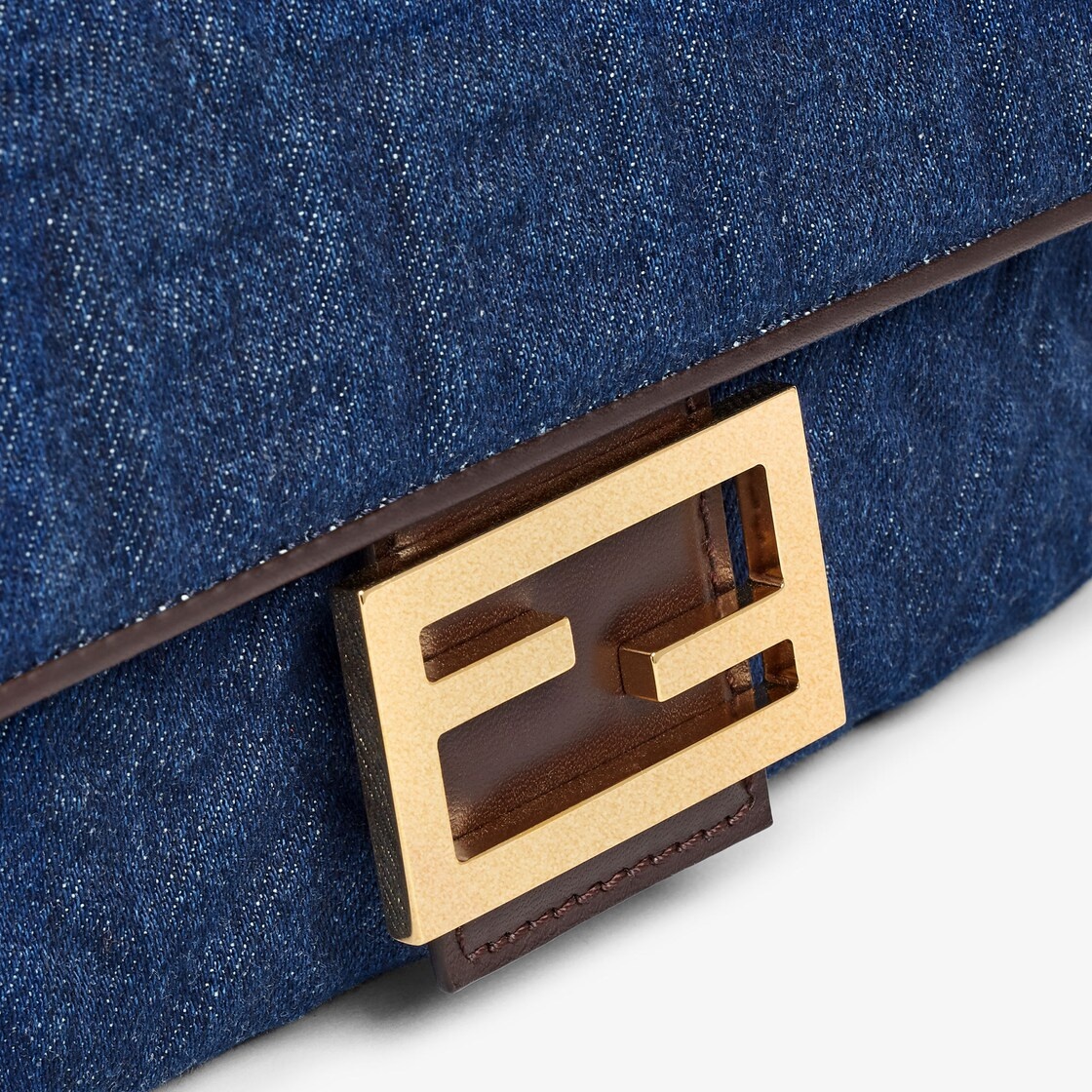 Iconic medium Baguette bag with chain, made of dark blue denim with a 3D texture FF motif. Decorated - 5
