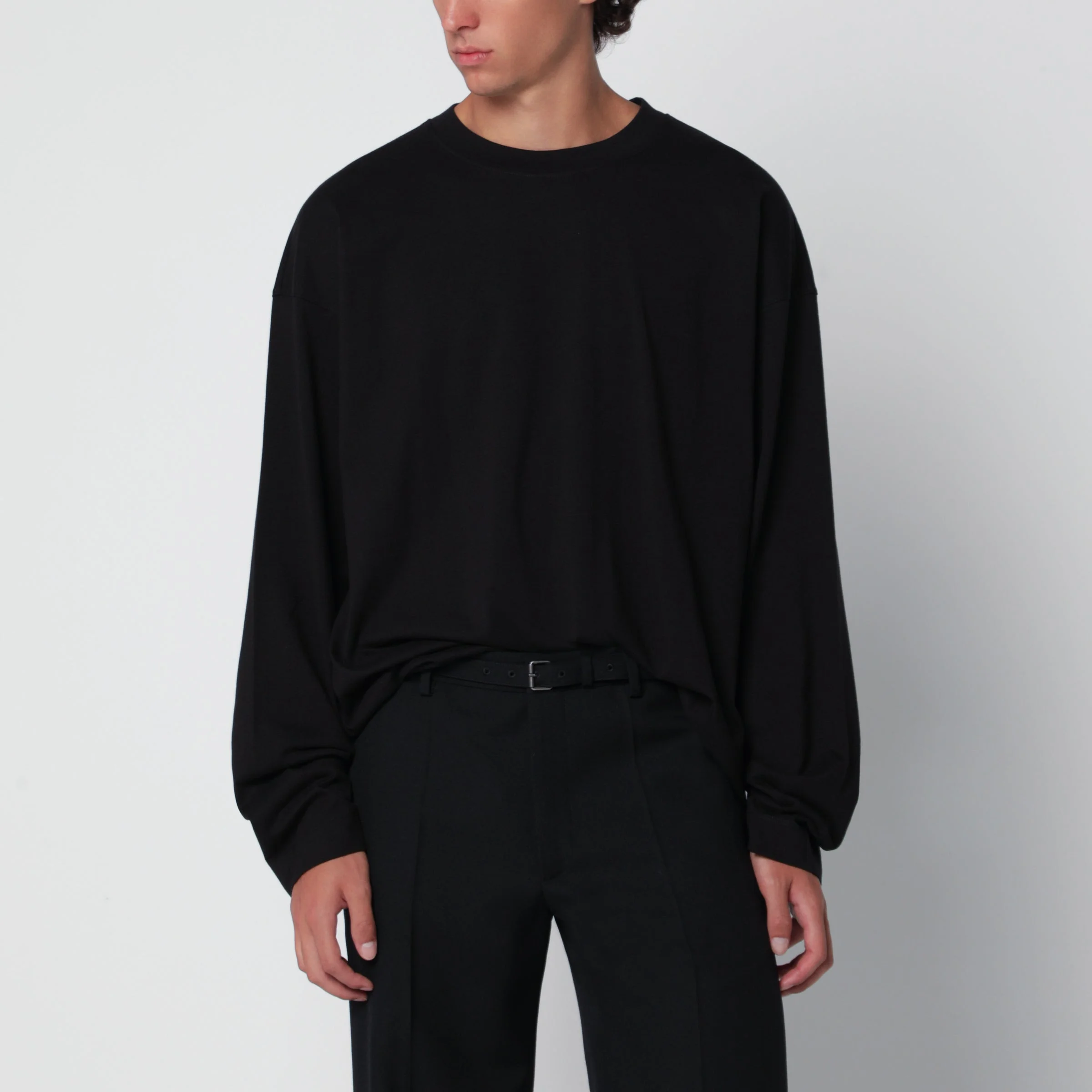 Black long-sleeve cotton T-shirt - 1