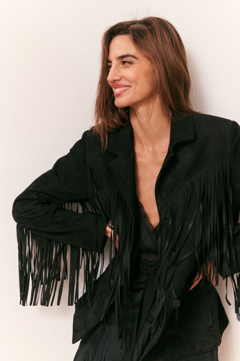 Geraline Black Suede Fringe Jacket 1
