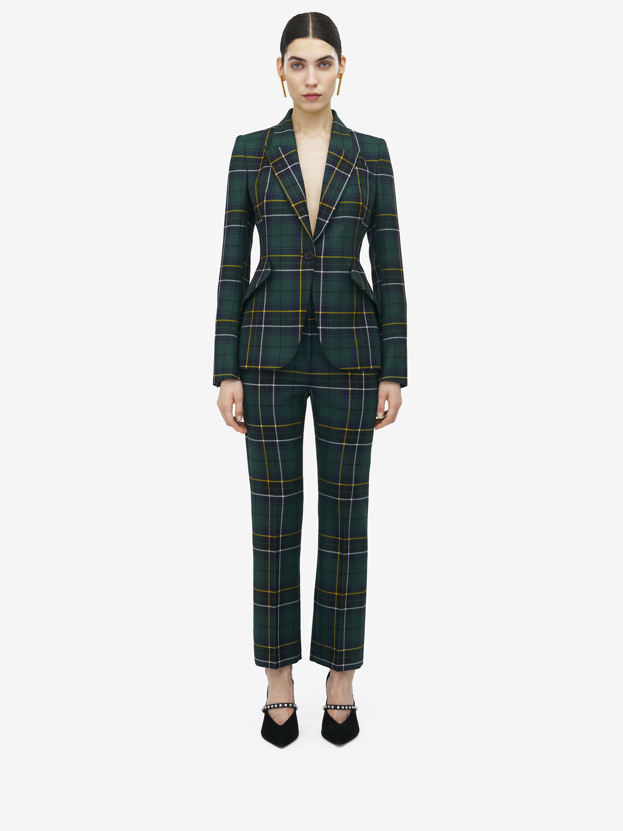 Wool Tartan Peak Shoulder Jacket - 3