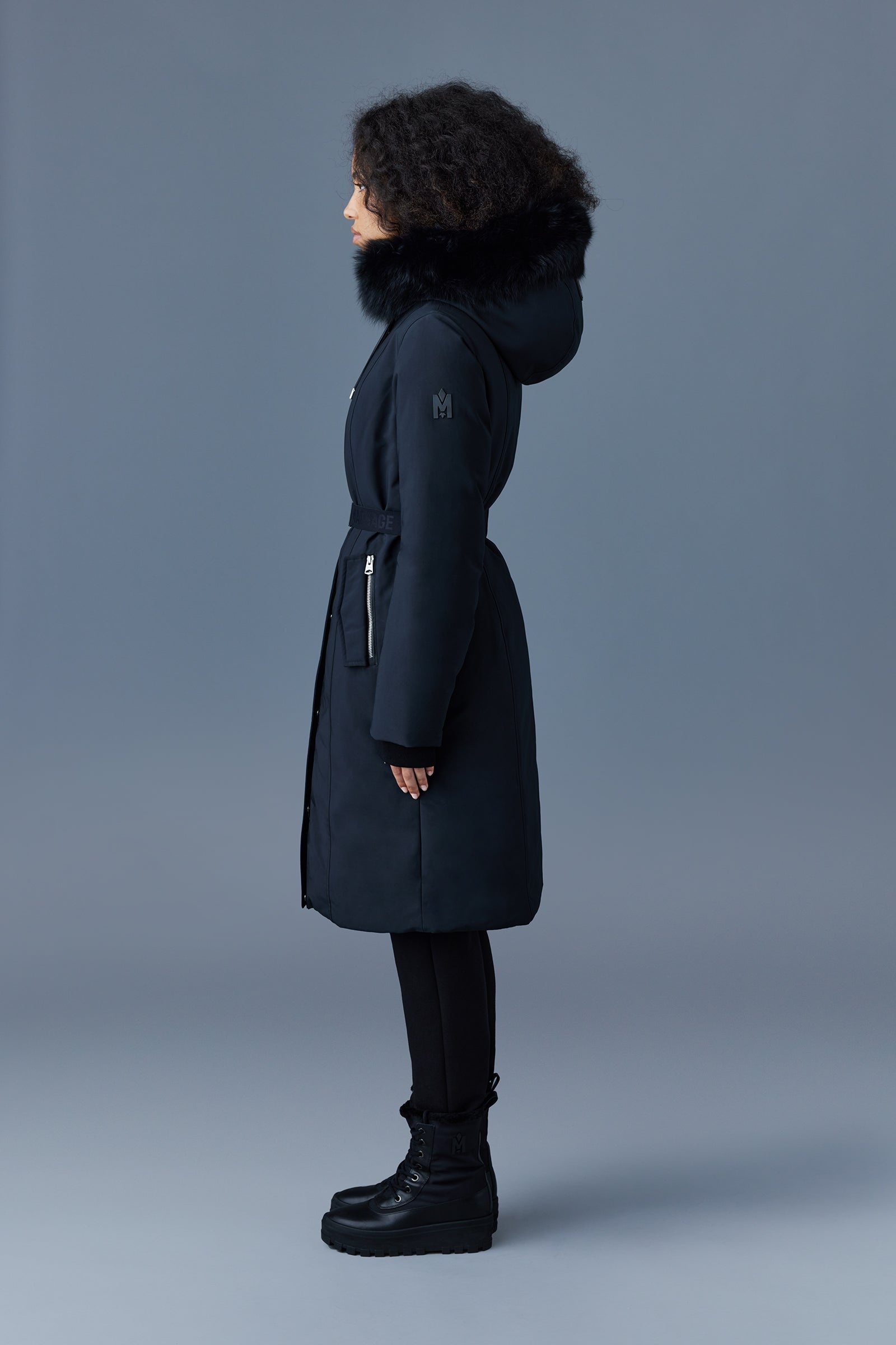 KAILYN flared down coat with blue fox fur hood - 3