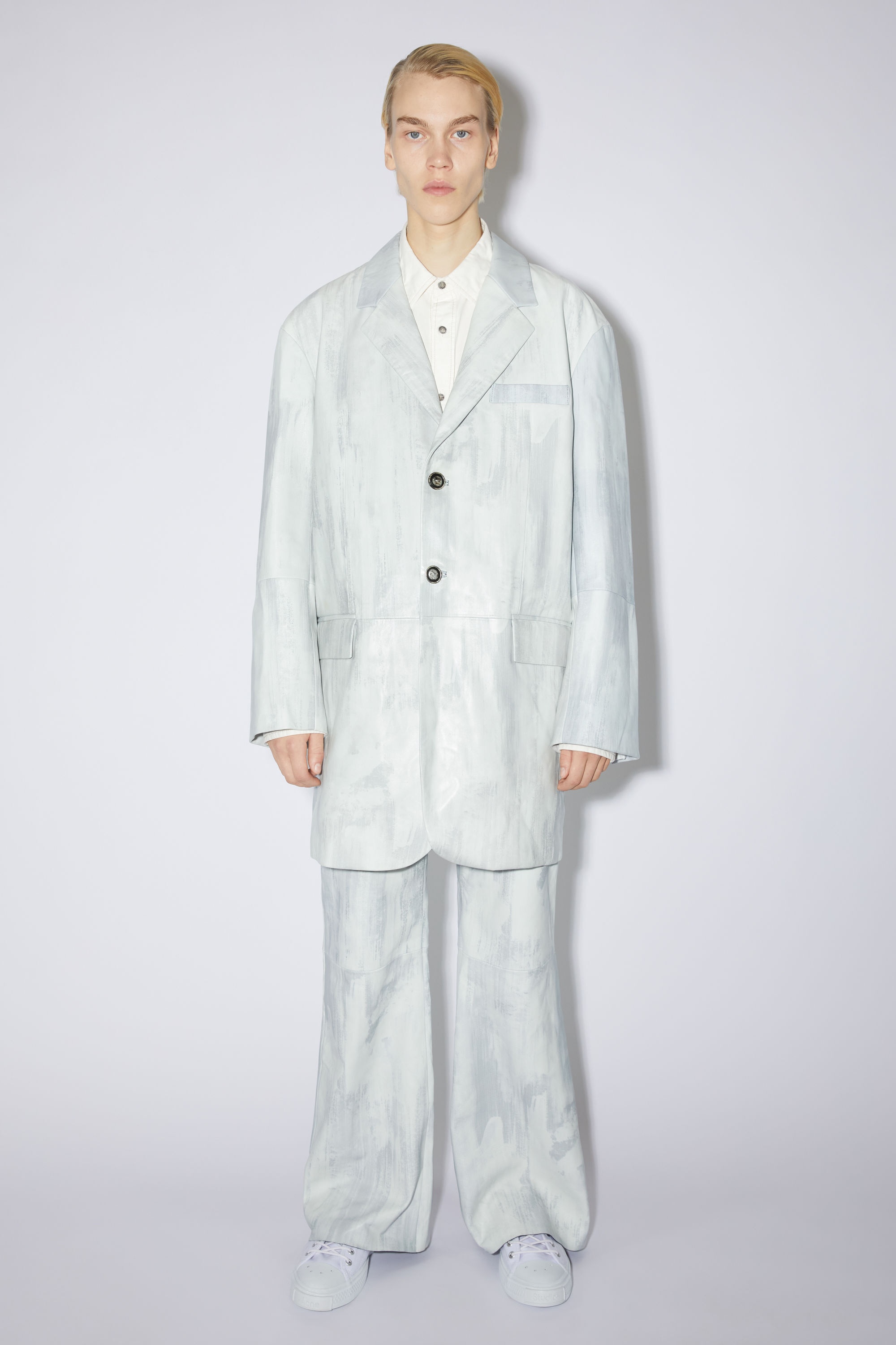 Leather single-breasted jacket - Cold white - 5