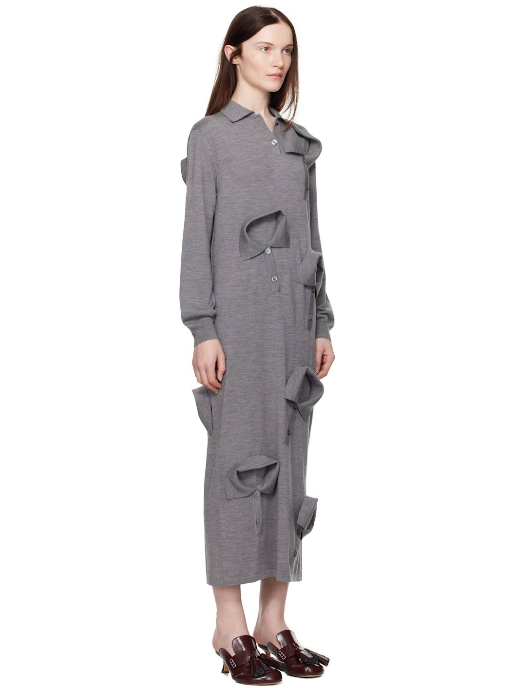 Gray Multi Collars Knitted Maxi Dress - 2
