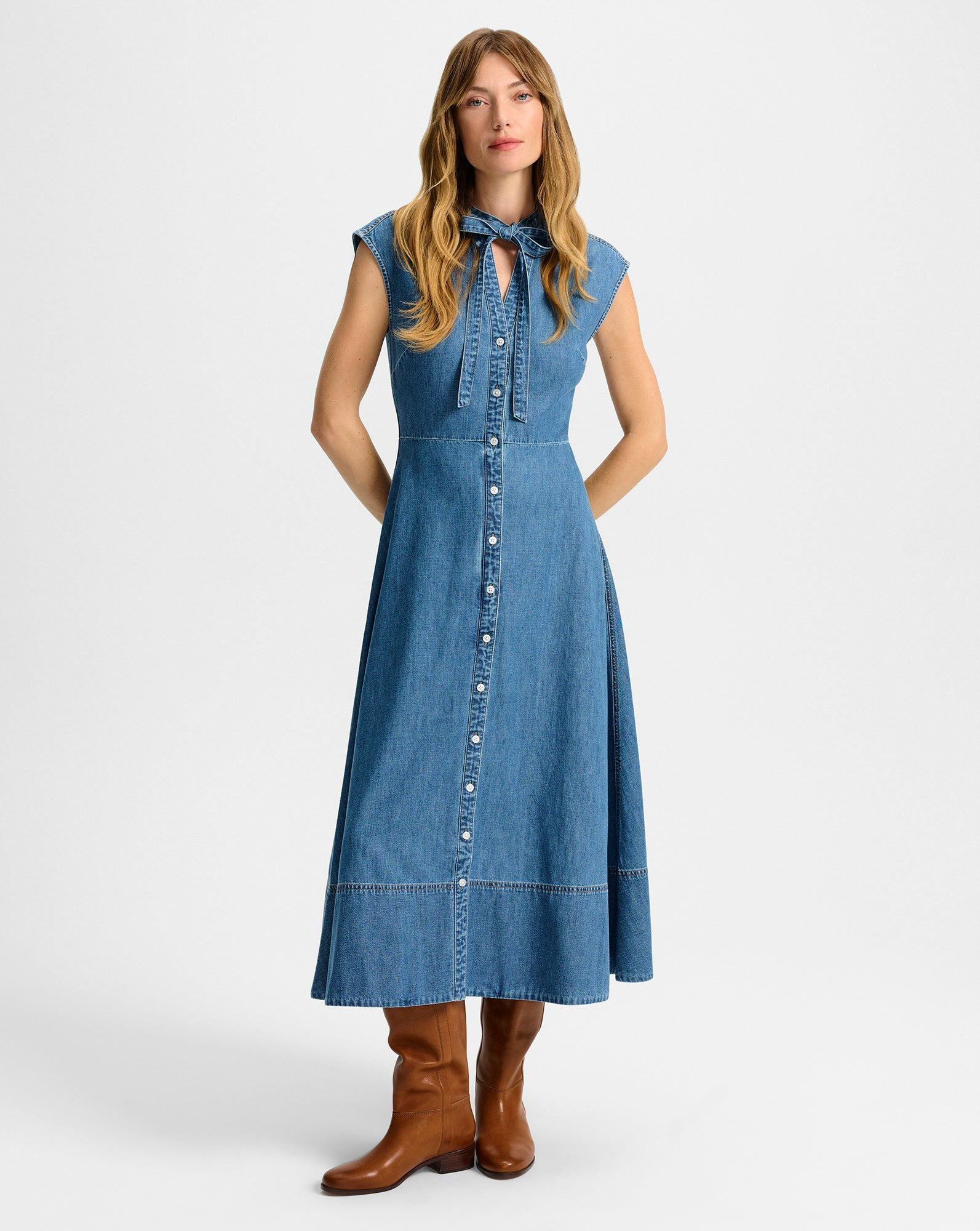 HONORA DENIM MIDI SHIRTDRESS - 2