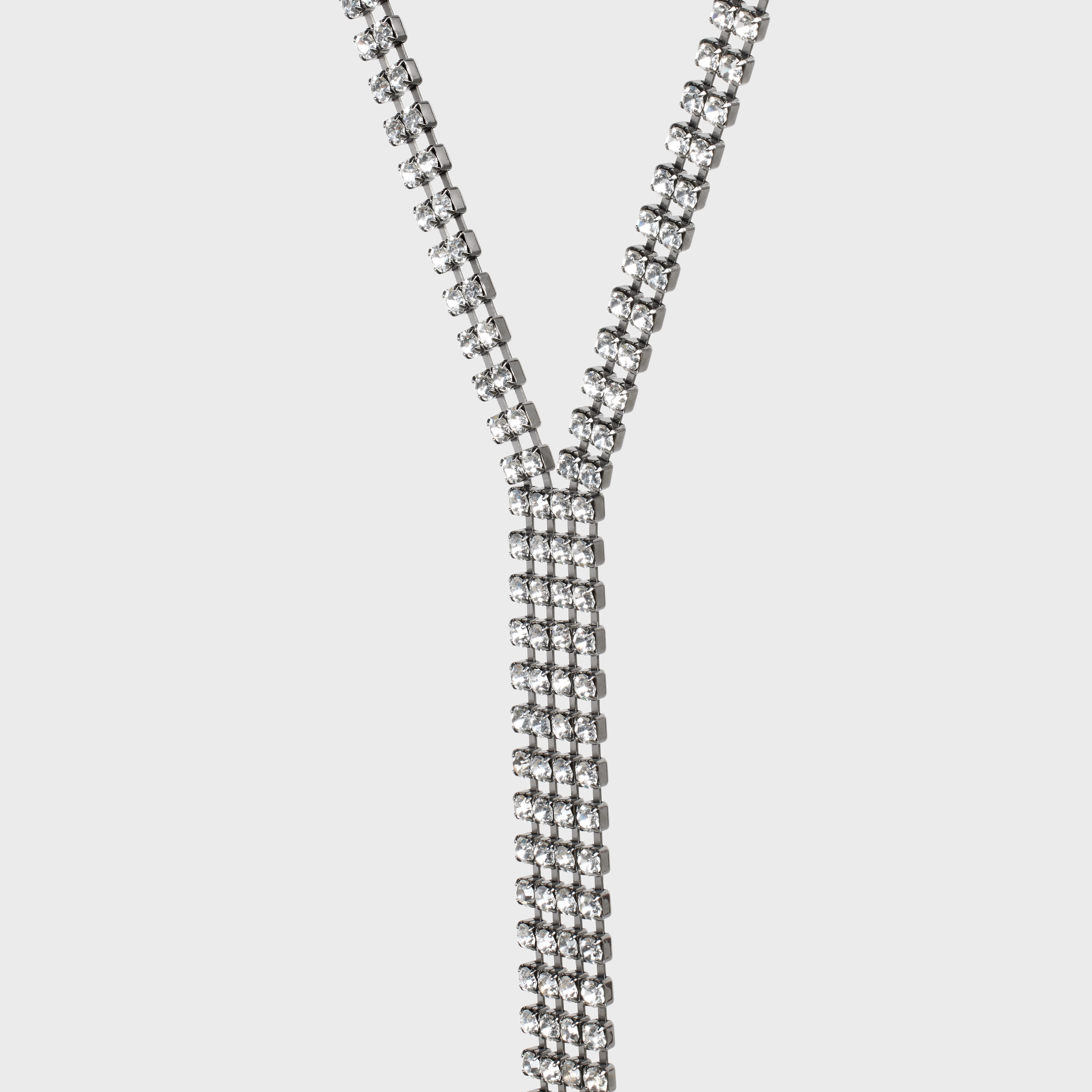 Boy Doll Tie Necklace in Brass with Old Rhodium Finish and Strass - 2