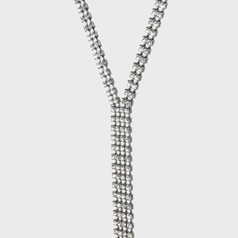 CELINE Boy Doll Tie Necklace in Brass with Old Rhodium Finish and Strass outlook