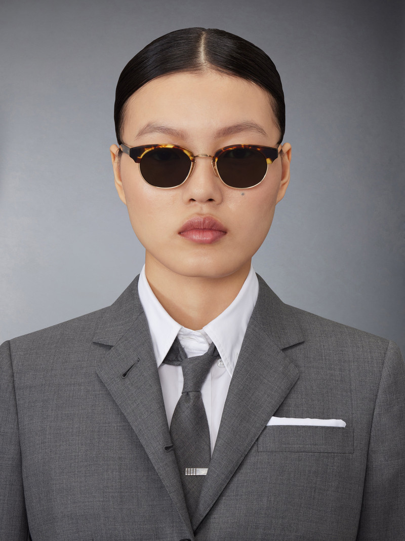 Thom Browne Tortoise Acetate And Titanium Oval Sunglasses outlook