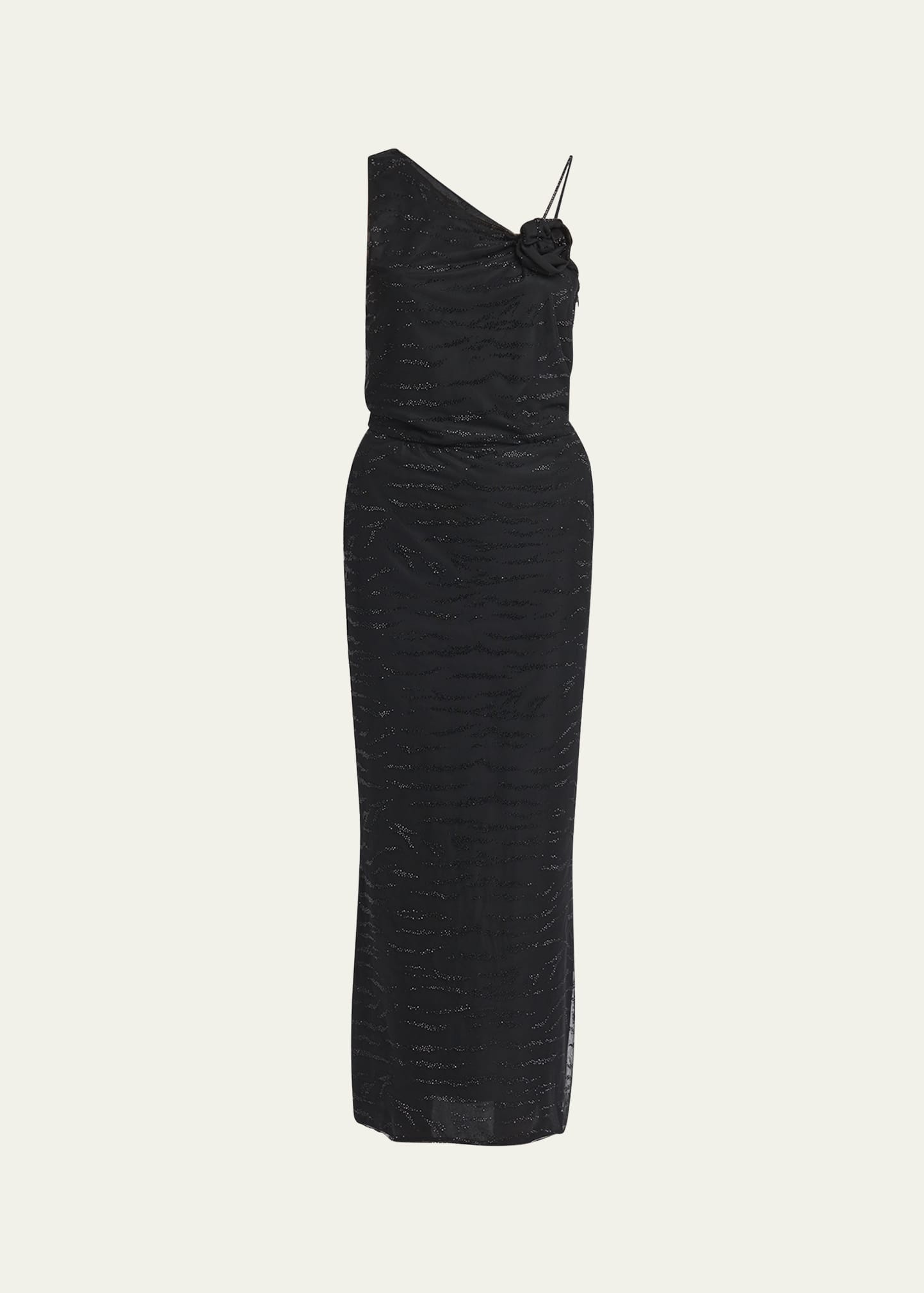 Embellished Rose One-Shoulder Gown - 1