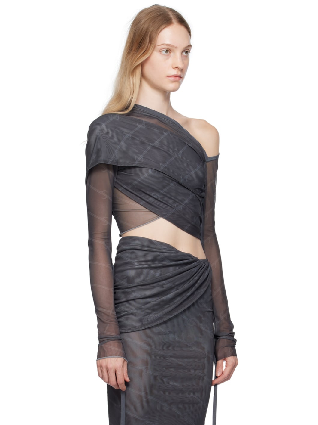 Gray Wrap Long Sleeve T-Shirt - 2