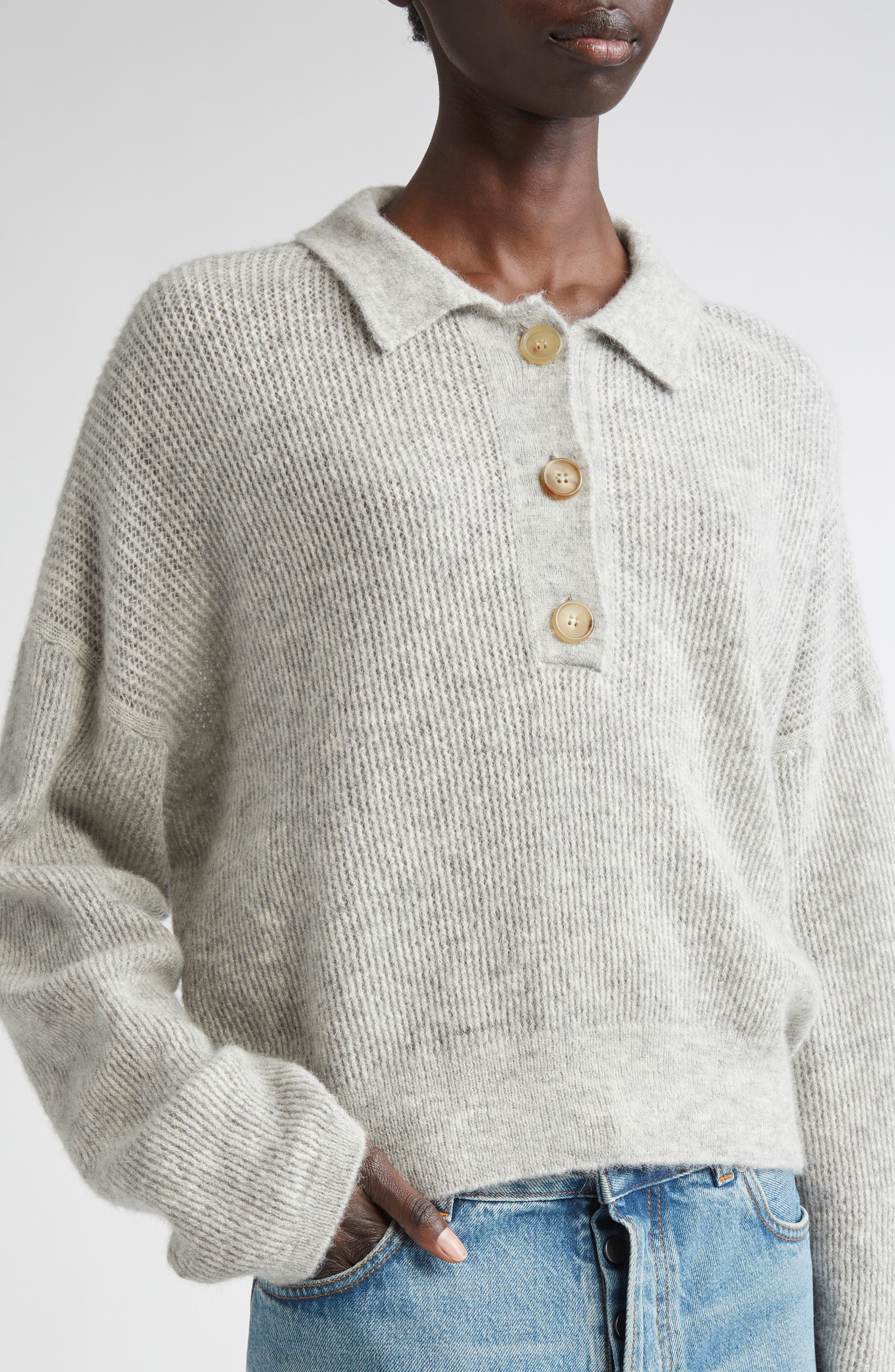 Haikure Vicky Alpaca & Wool Blend Rib Polo in Pearl at Nordstrom - 5