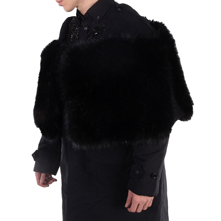 Burberry Men's Black Deconstructed Faux Fur Nylon Coat - 5